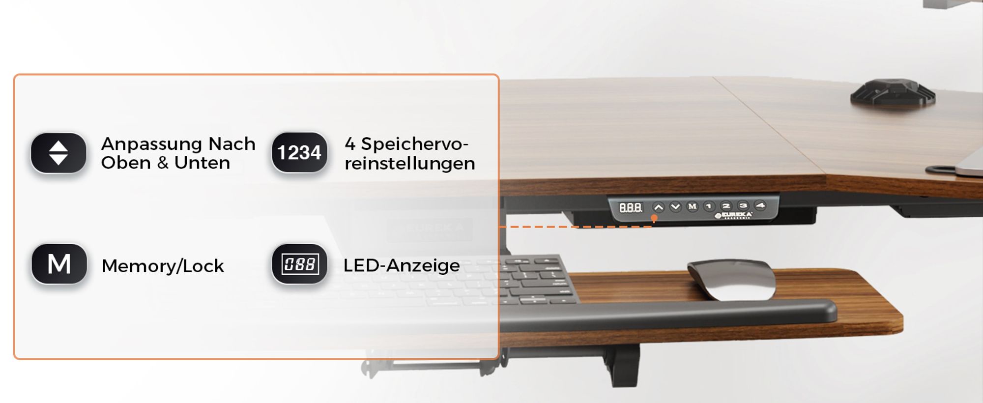 EUREKA ERGONOMIC Elektrisch Computertisch 182×76cm Höhenverstellbarer Schreibtisch Stehpult Gaming Tisch mit Monitorständer und Tastaturablage