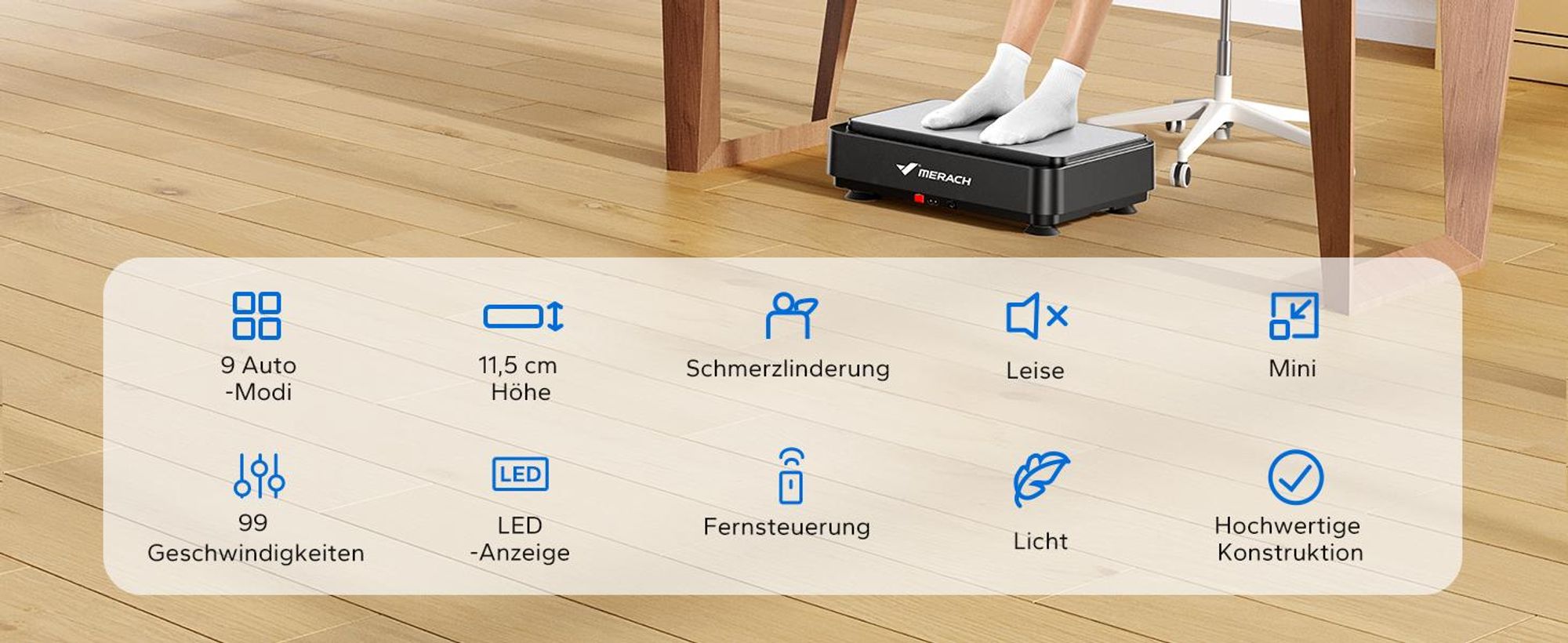 Mini Vibrationsplatte – 9 Programme, 1–99 Intensitätsstufen, 150W leiser Motor, Fitnessgerät für Zuhause, zum Abnehmen & Bodyforming