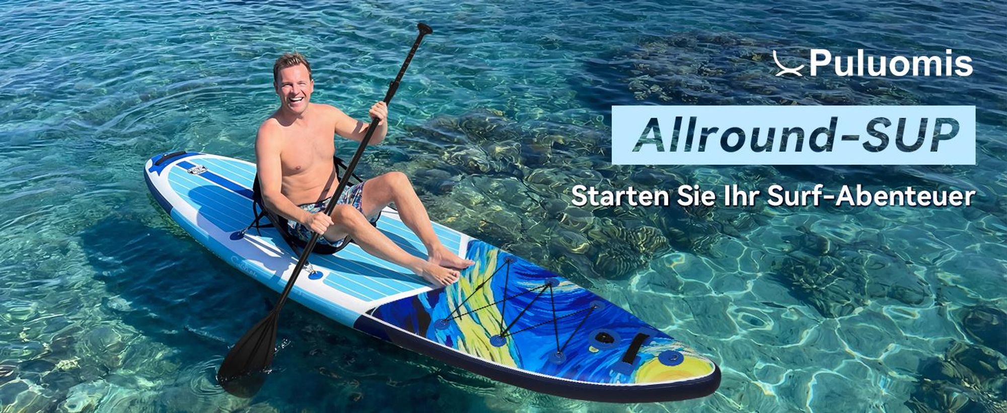 Puluomis SUP Board mit Sitz 335cm, Stand Up Paddle Boards Set, Paddling Paddelboard Surfbrett Aufblasbar, Pumpe Tragetasche, MB. bis 150Kg Blau