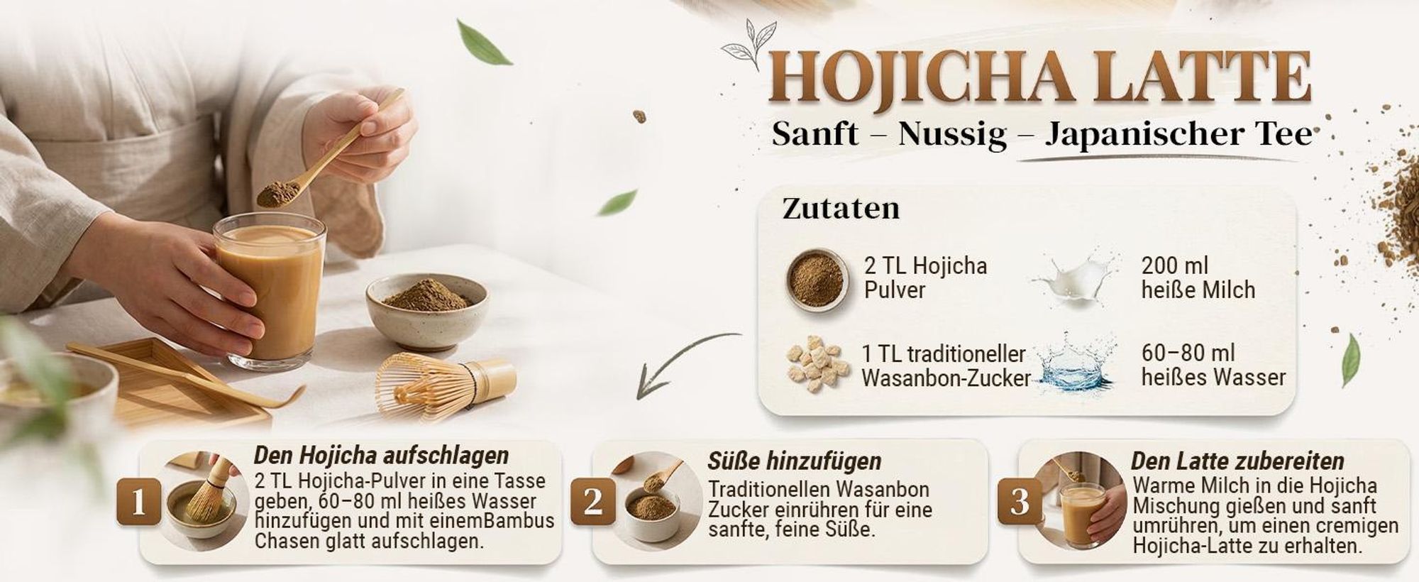 Mary Rose - Hojicha Bio Pulver Geröstet Matcha 100g - Japan - Nussiges Aroma, Mild - Ohne Bitterkeit - Ideal für Latte, Backen - Wenig Koffein