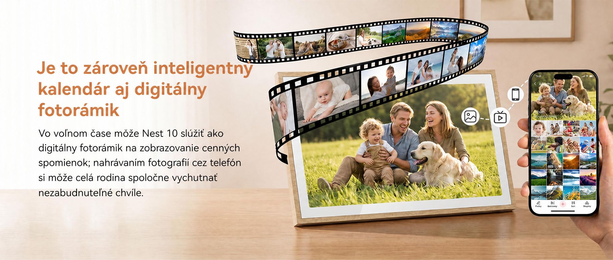 2026 NEU! Blackview NEST 10, 10,1-palcový digitálny kalendár a rámček na fotografie s dotykovým ovládaním, Wi-Fi, rozlíšením 1280x800, formáte 16:10, funkciou zdieľania fotografií, rodičovskou kontrolou a dizajnom imitujúcim drevo
