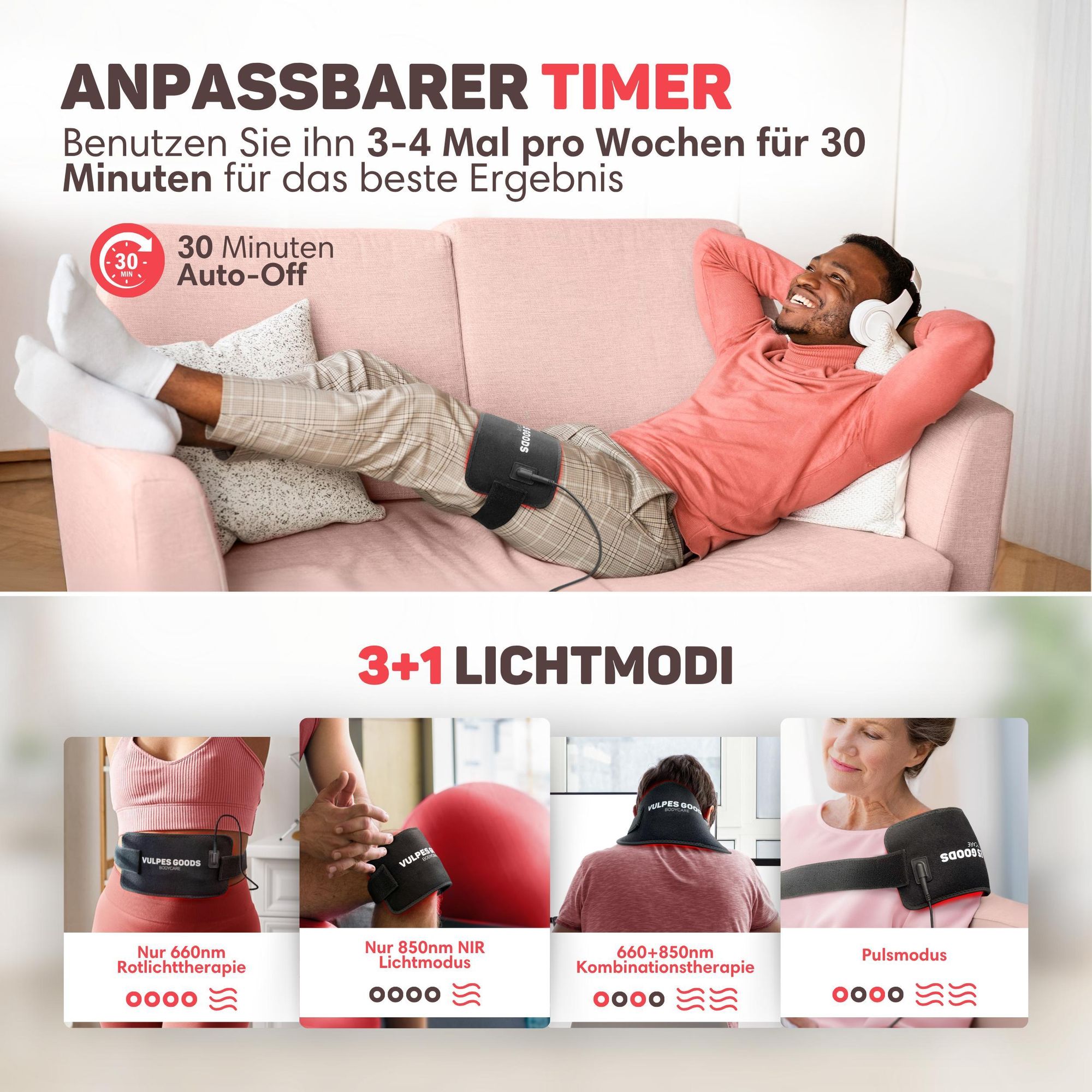 Vulpes Goods Infrarot Therapie Gürtel, Infrarottherapie, Wärmeband, Rücken, Schultern, Nacken, Beine, Rotlichttherapie (660 nm), Nahinfrarot (850 nm)