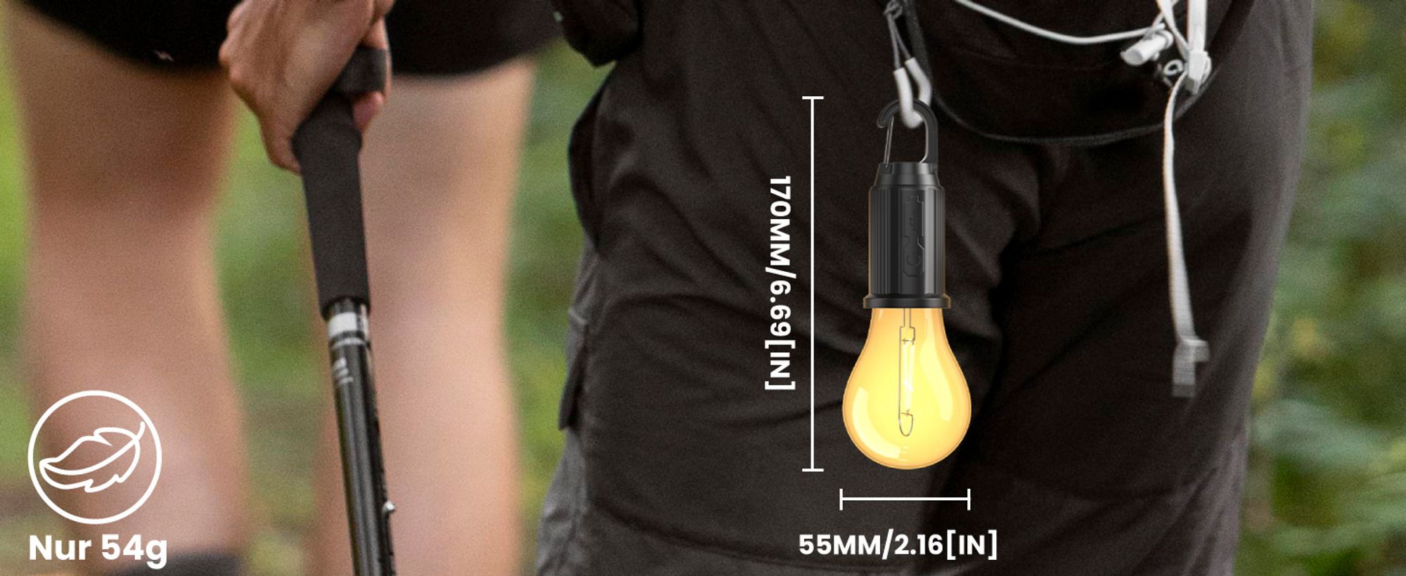 2 Stück Campinglampe, Camping Lights, LED Campinglampe Aufladbar, LED Tragbare Zeltlampe Notlicht mit Karabiner Wasserdicht für Camping, Abenteuer