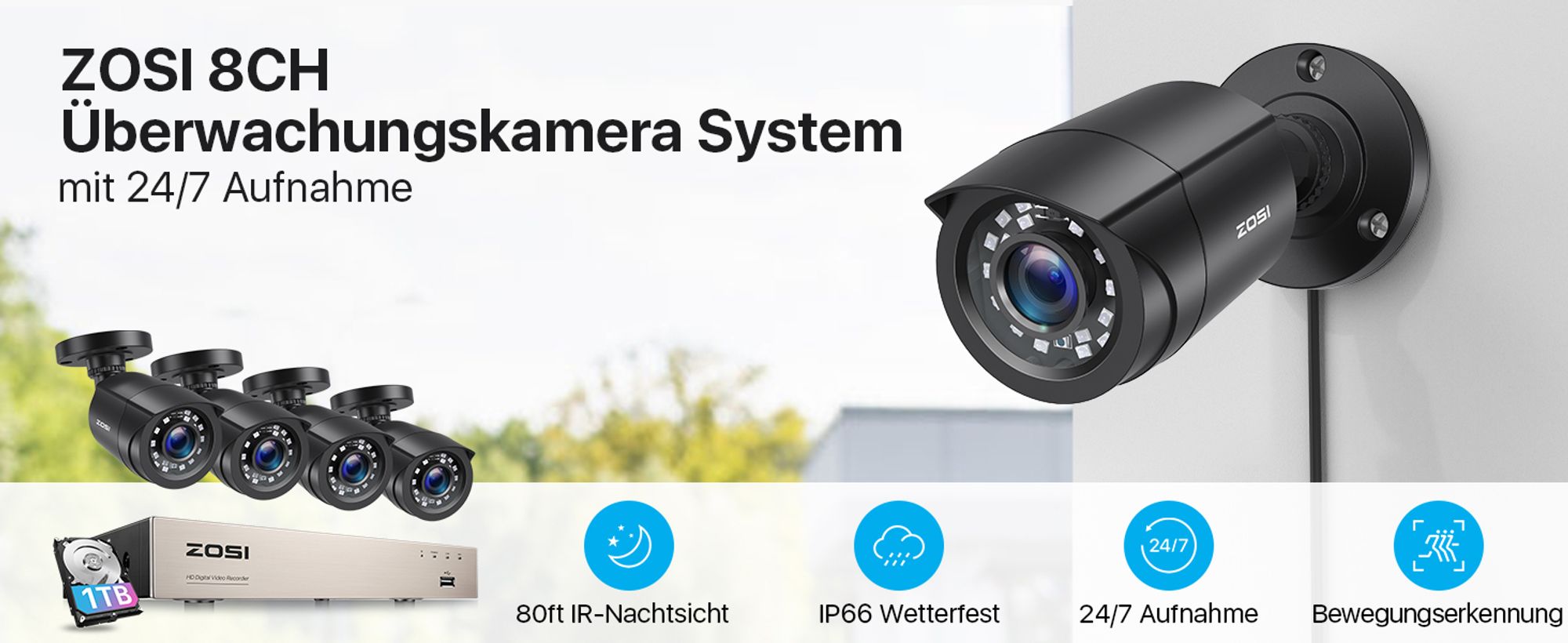 ZOSI 1080P CCTV Full HD Überwachungskamera System ohne Festplatte