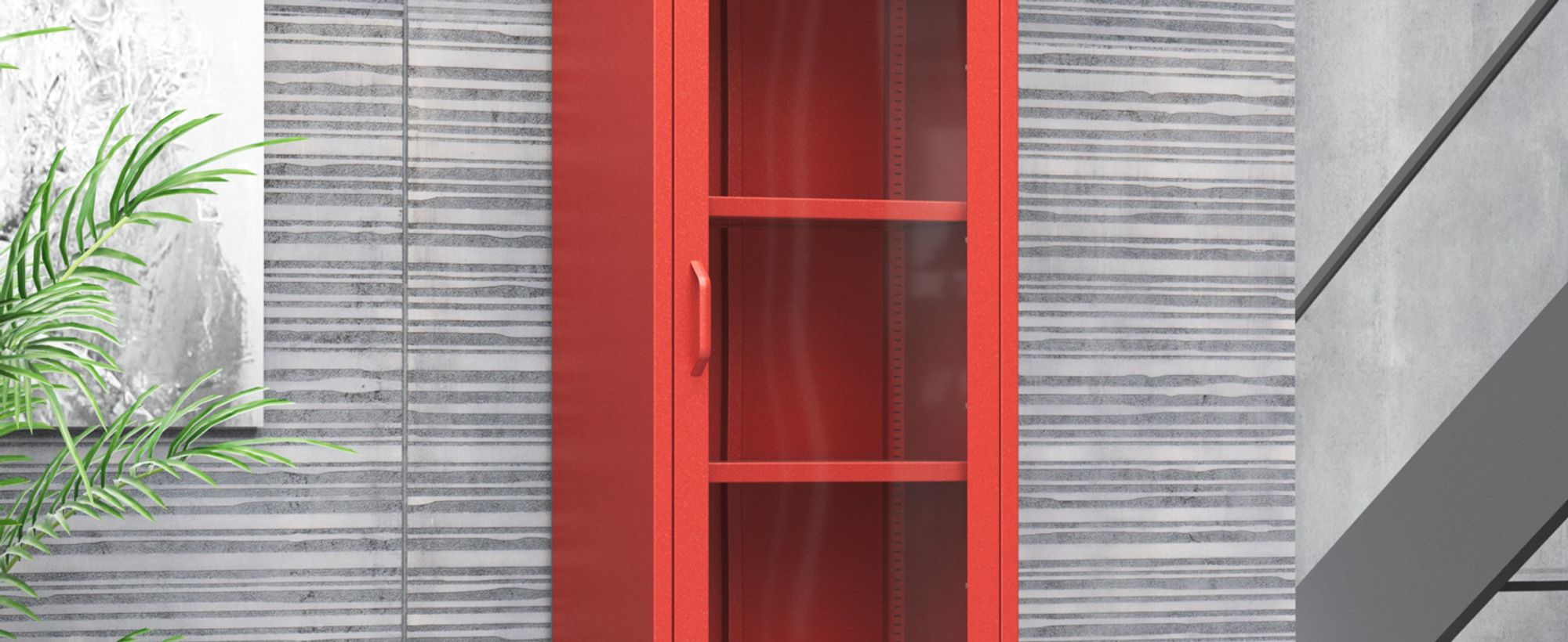 Vitrinenschrank Bücherschrank mit 4 Fachböden Vitrine Glitzernd Metall Rot