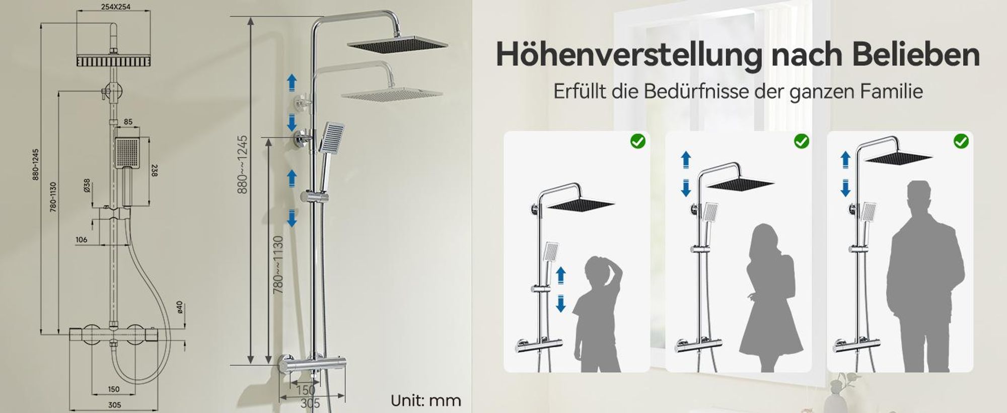 Duschsystem mit Thermostat Duscharmatur Regendusche Duschset Handbrause Dusche