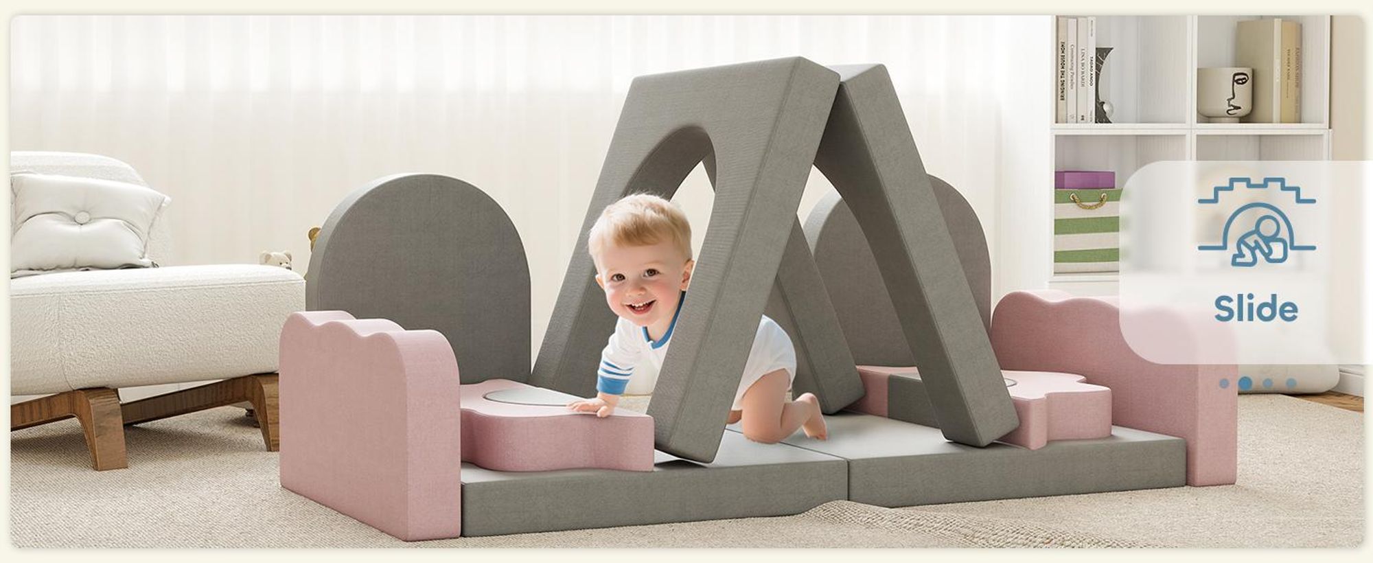 Sofa do zabawy AIYAPLAY, sofa dziecięca wykonana z piankowych klocków konstrukcyjnych 12 elementów, miękkie klocki do wspinaczki z basenem z piłeczkami, zestaw klocków, duże klocki, piankowe klocki do wspinaczki dla dzieci w kolorze sztruksowym, szare