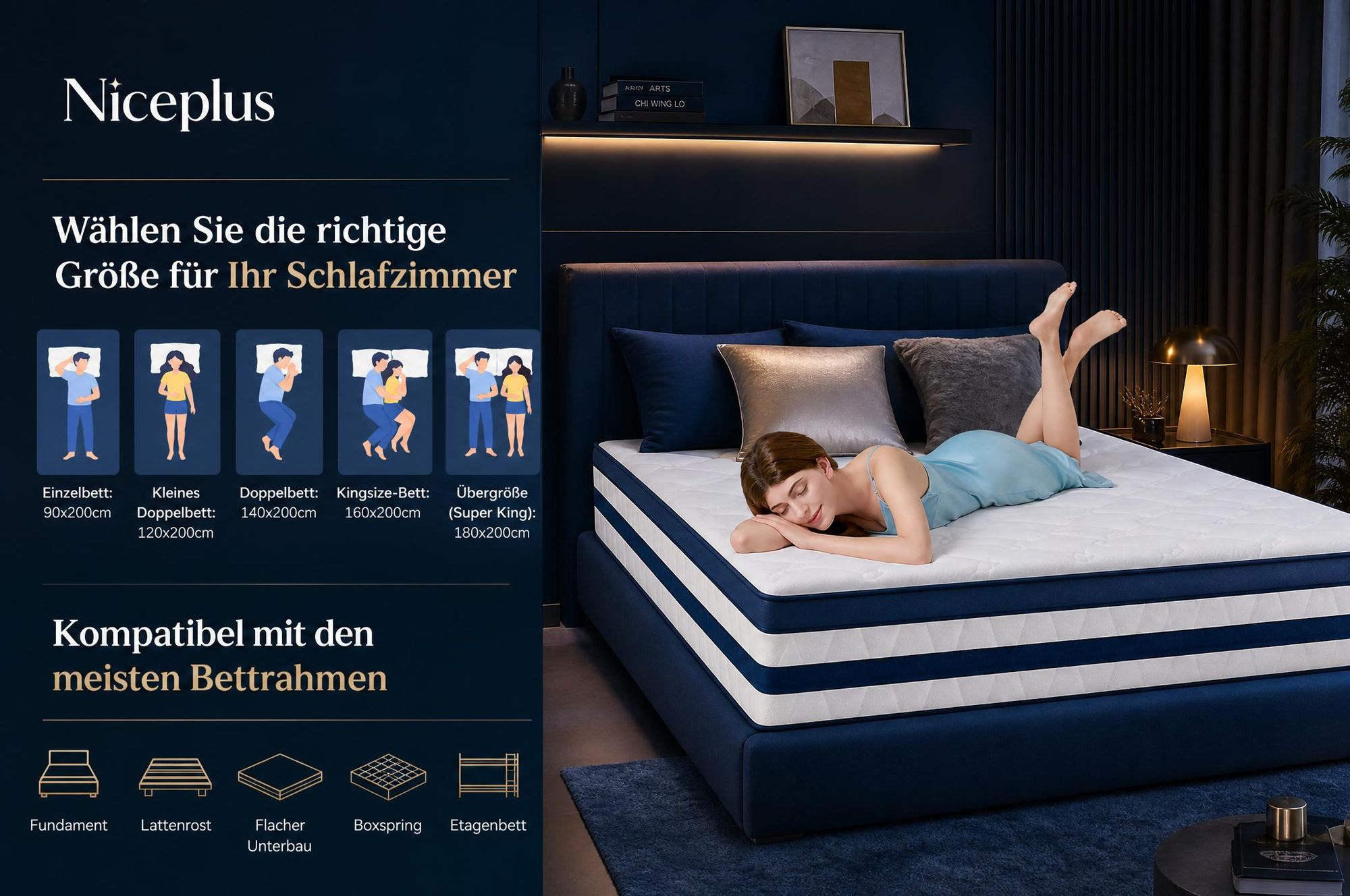 Niceplus Matratze 140x200 26cm Integrierter Topper 7 Zonen Taschenfederkern H4 + 2. Kopfkissen gratis nur bei Mitbestellung im selnkorb