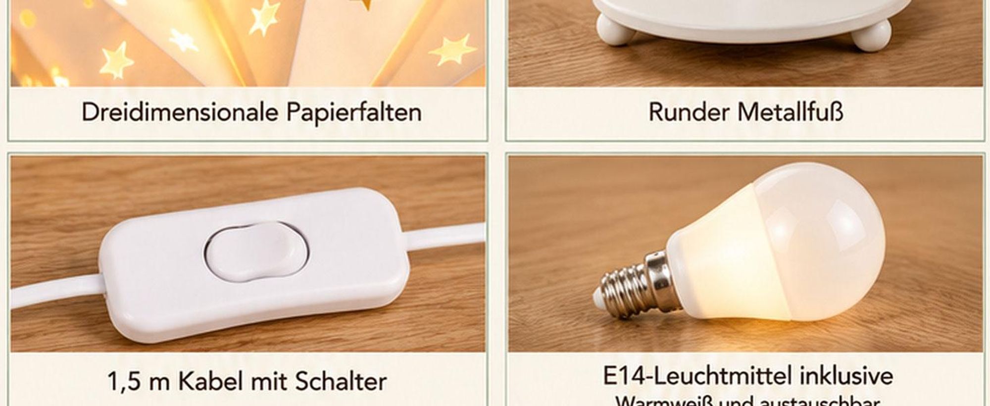 3D LED Papierstern 35 cm, Weihnachtsstern als Tischlampe, beleuchteter Stern für Fensterbank und Weihnachtsdeko