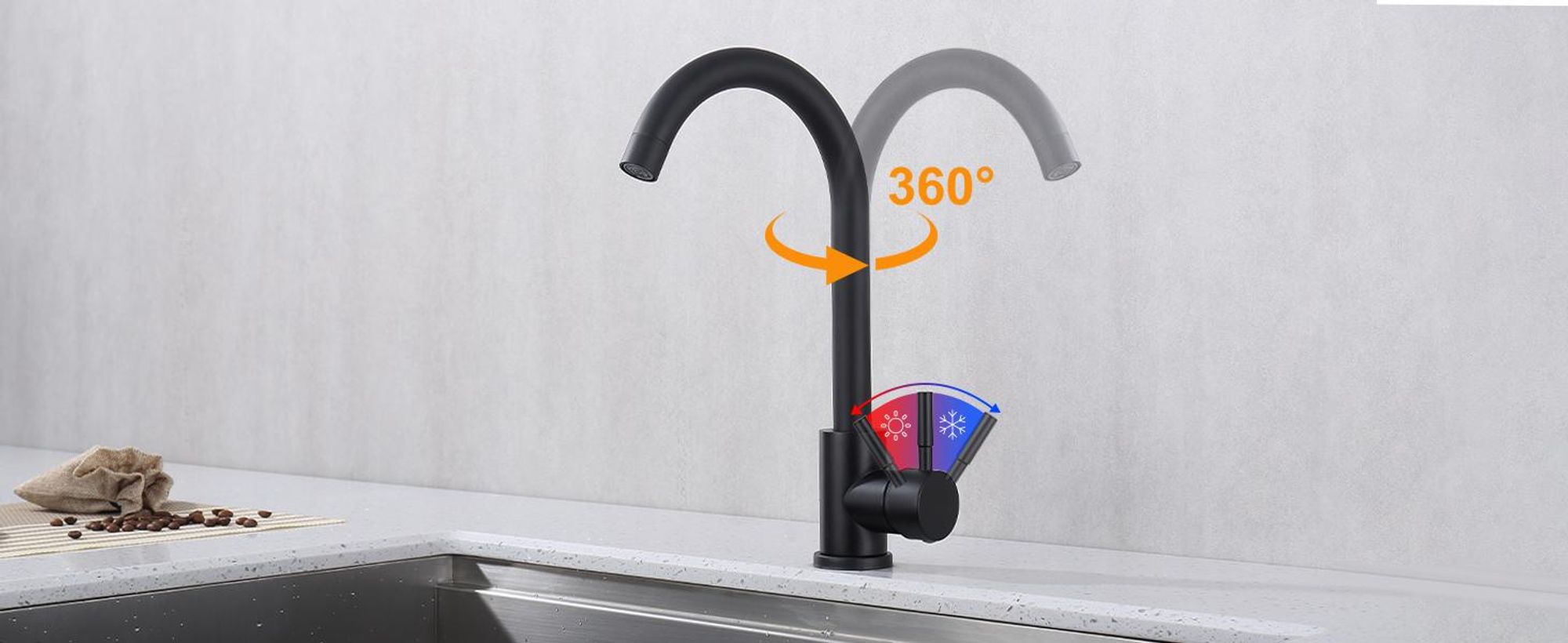 Homelody Küchenarmaturen Schwarz Wasserhahn Küche 360° Drehbar Hochdruck Wasserhahn Spültischarmatur Mischbatterie Küche mit 2 Schlauch, Schwarz