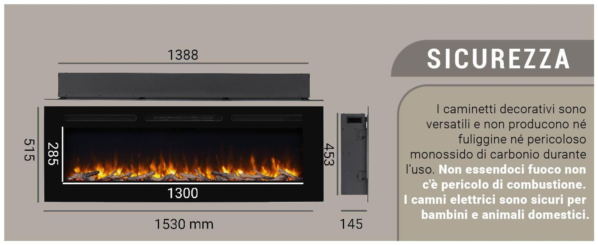 Camino elettrico BALDERIA Fiamma 60 - Camino da incasso - Nero