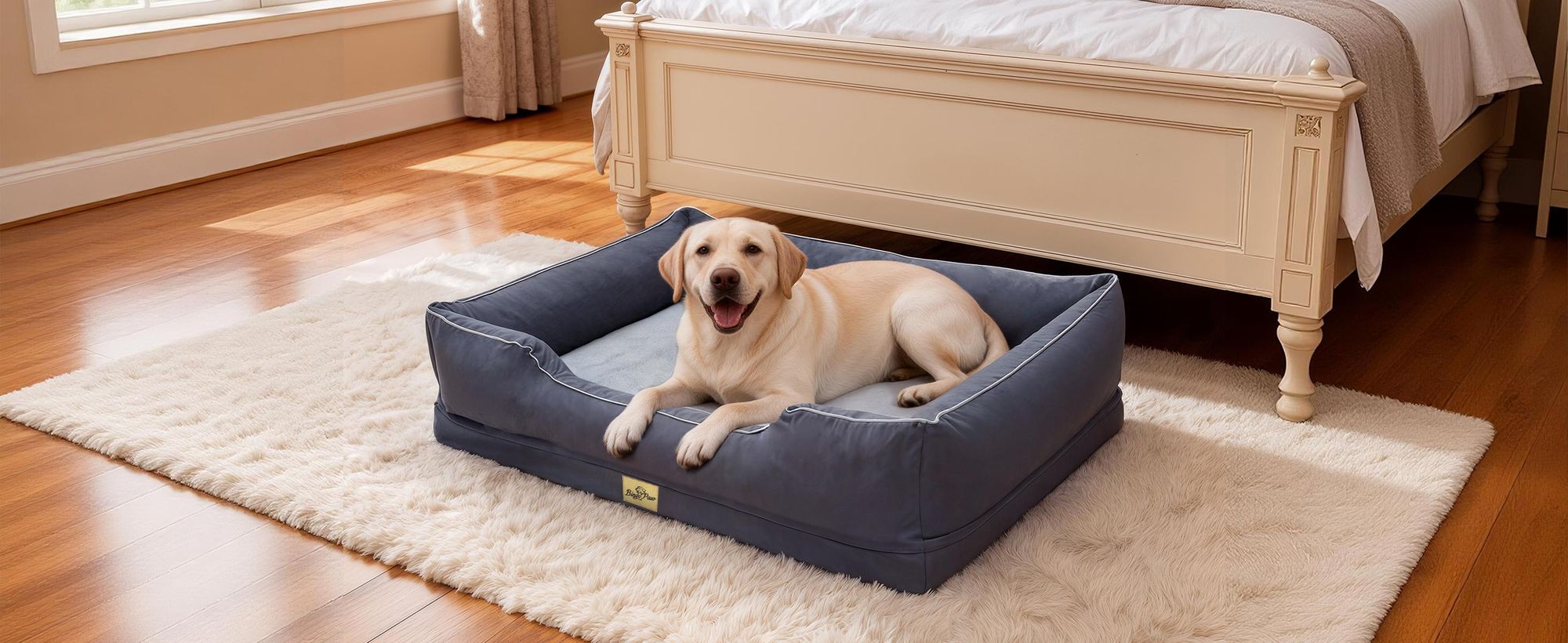 WISFOR Hundebett Hundesofa Hundekissen, erhöhte Ränder, wasserfest waschbar Bezug abnehmbar XXL: 111 x 88 x 23 cm, Grau