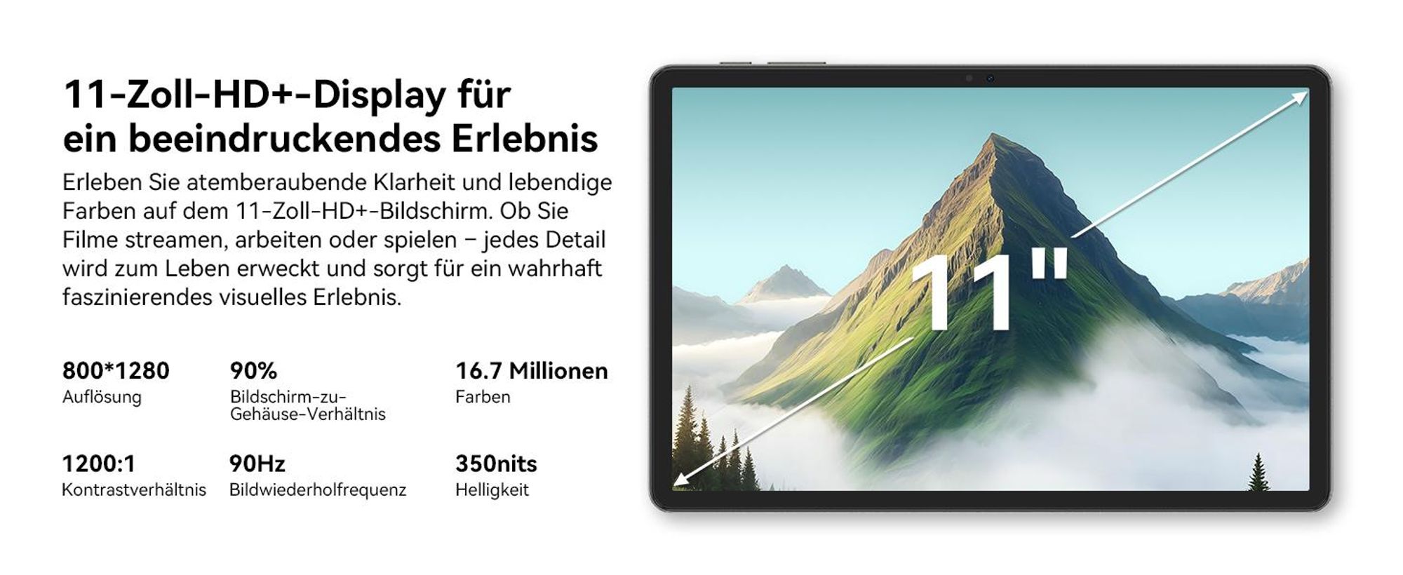 TABWEE Tab 50 Tablet Android 16 und Gemini-KI, 11", 5G wifi, HD+ Display, 24GB(6+18)RAM, 128GB + 2TB erweiterbar, 8000mAh Reverse Charging