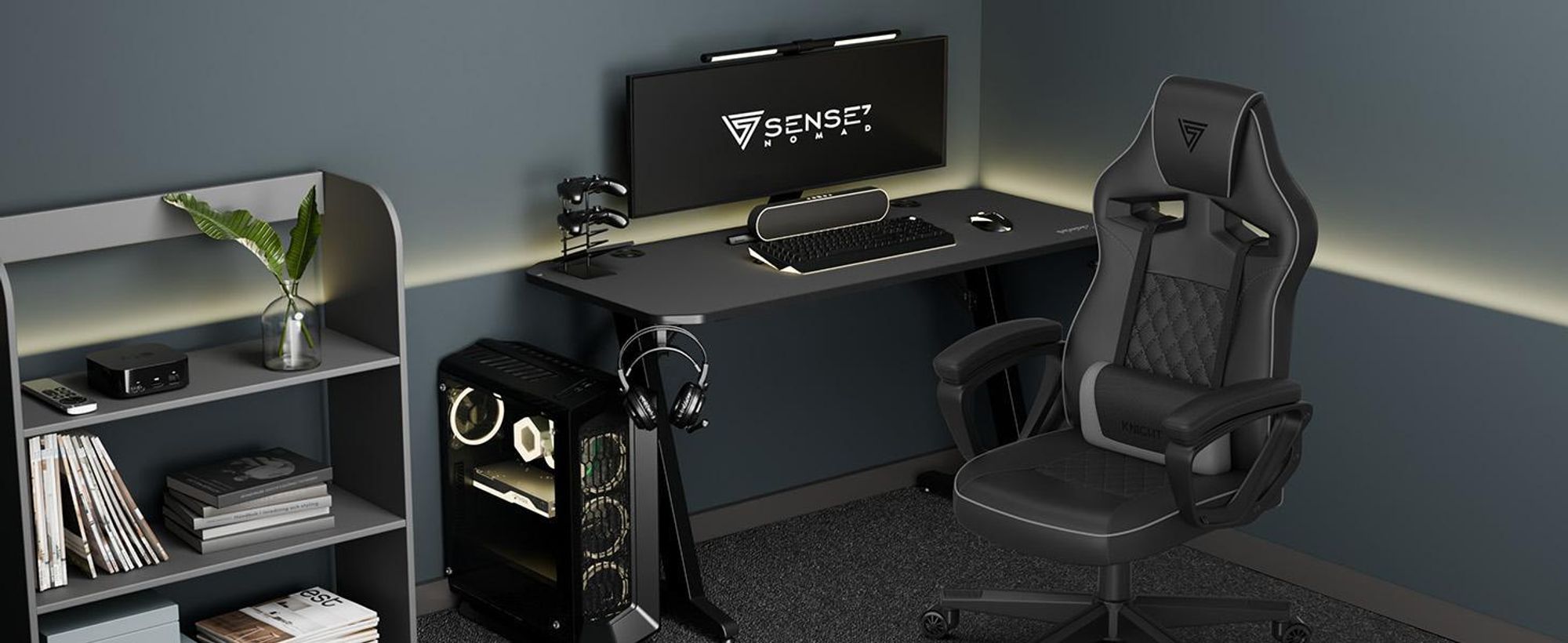 SENSE7 Knight Ergonomická herní židle černá – PC židle, židle pro hráče, závodní počítačová židle, židle pro hráče, kancelářská židle s funkcí houpání, nosnost do 120 kg