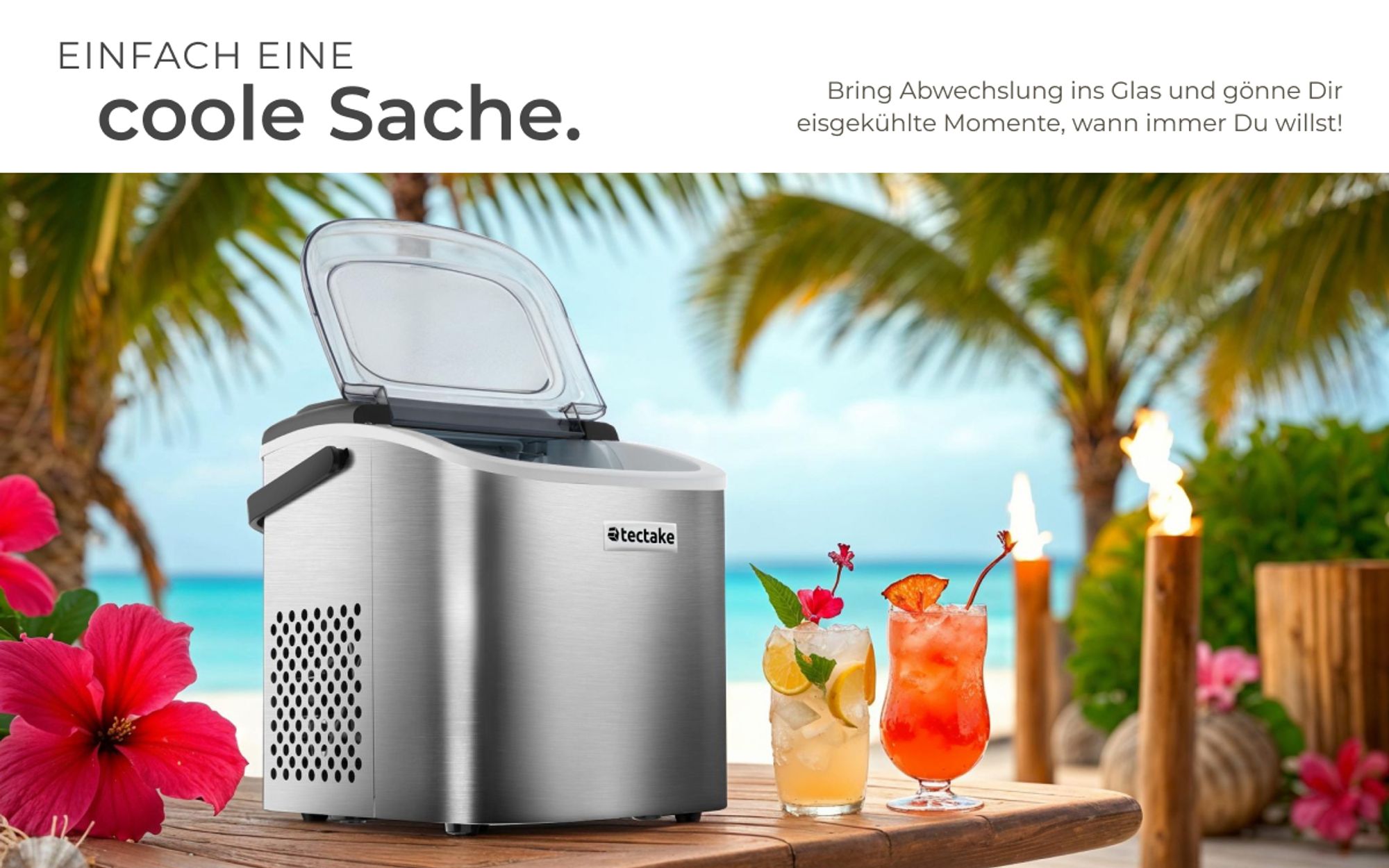 tectake® Eiswürfelmaschine Arctic 1,2 l Wassertank, 2 Eiswürfelgrößen