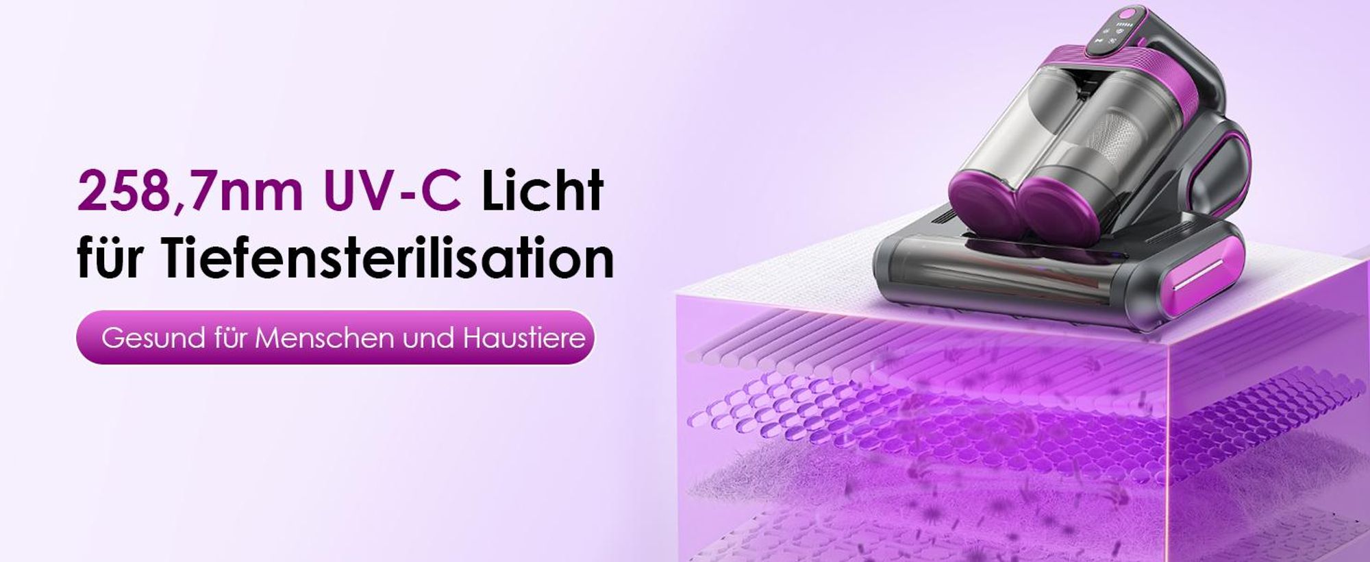 Kabelloser Milbensauger, 13000Pa Staubsauger für Matratzen, 253.7nm UV-C Licht Milbenentferner, HEPA-Filter Handstaubsauger mit Doppelbehälter