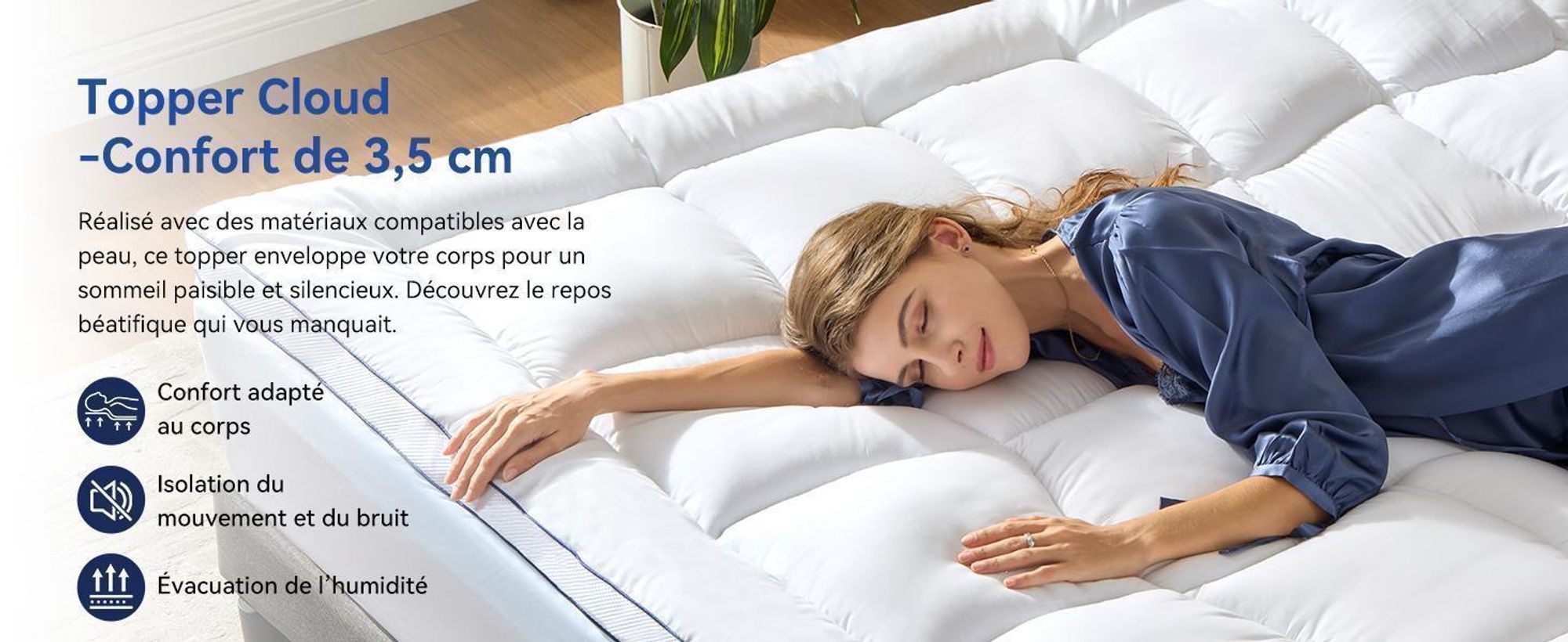 Niceluck-Niceplus Surmatelas 180 x 200 cm, ergonomique, 7 cm d'épaisseur, Mousse viscoélastique, Surmatelas confortable pour le lit