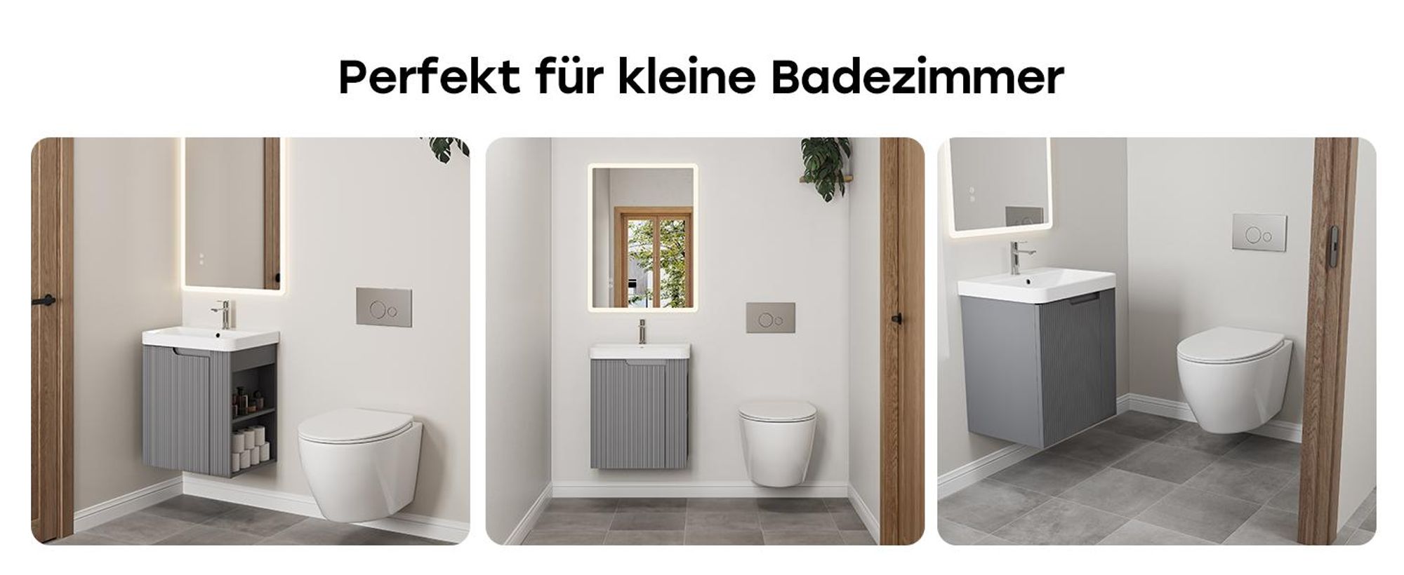 HOROW 51 cm Waschtisch inkl. Waschbecken, Waschbecken mit Unterschrank, 2-teilig Badmöbel Set, Grau Badmöbel mit Waschbecken, Vormontiert geliefert