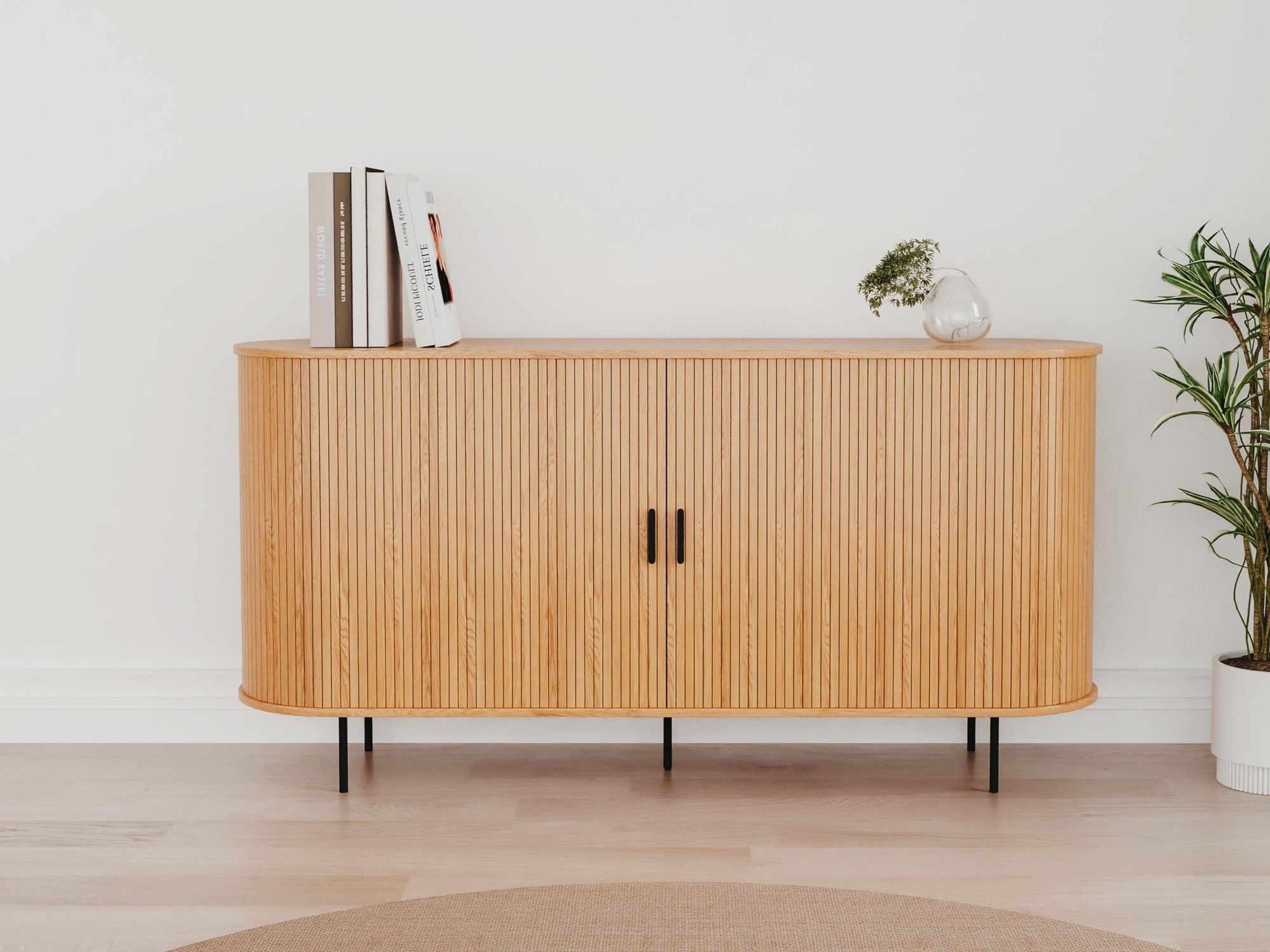 Sideboard Kajsa – modernes Eiche-Nachbildung Sideboard mit Schiebetüren für Wohnzimmer & Flur