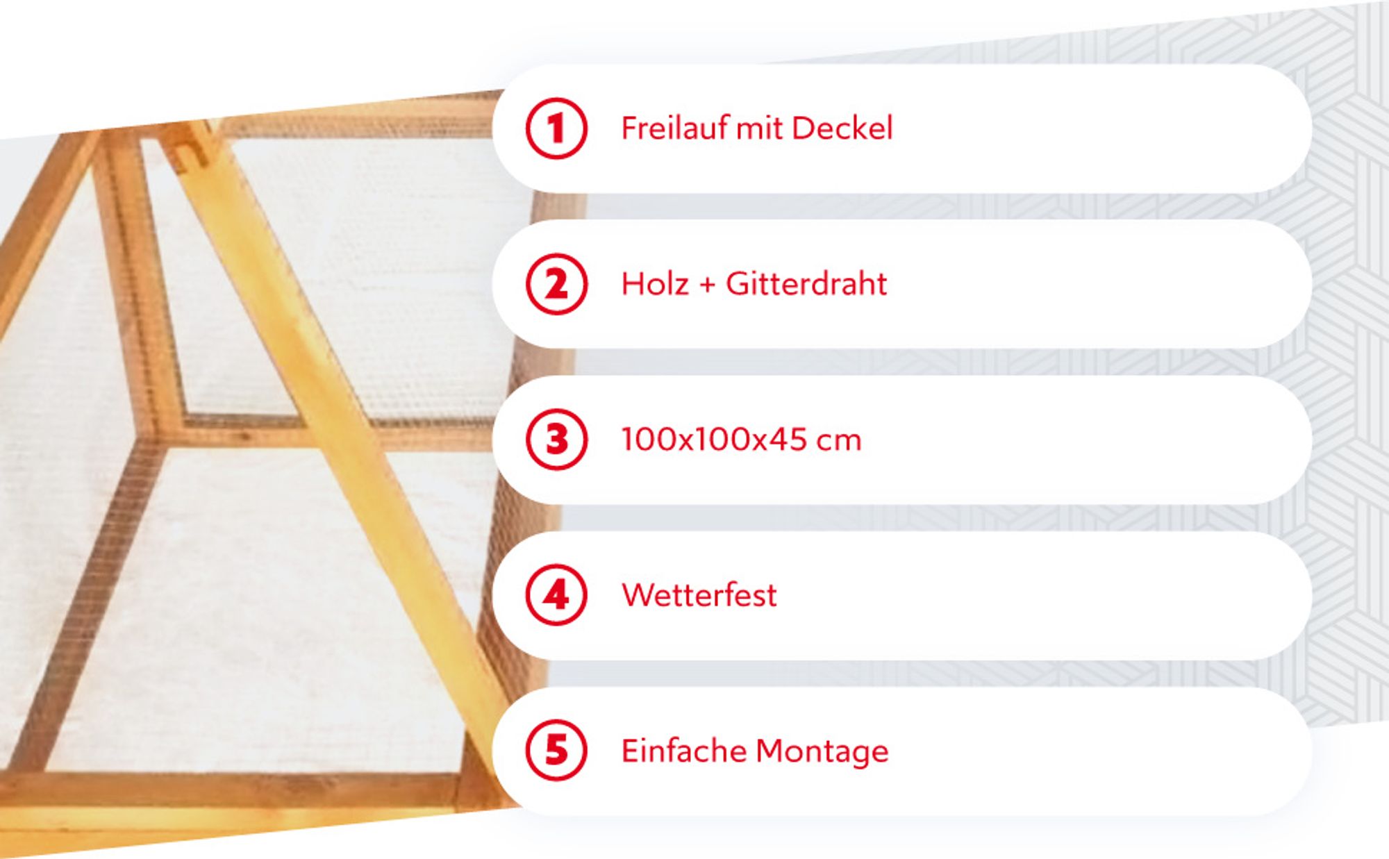 Wiltec Freilaufgehege Holz 1000 x 1000 x 450 mm, Quadrat Stall mit flexibler Abdeckung, Kleintierstall Kaninchen Hasen, Freigehege