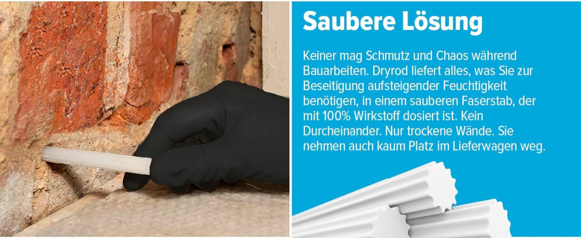 Dryrod – Kit gegen aufsteigende Feuchtigkeit (12 Meter) – Horizontalsperre Stäbchen gegen Feuchtigkeit im Mauerwerk - WTA & BBA