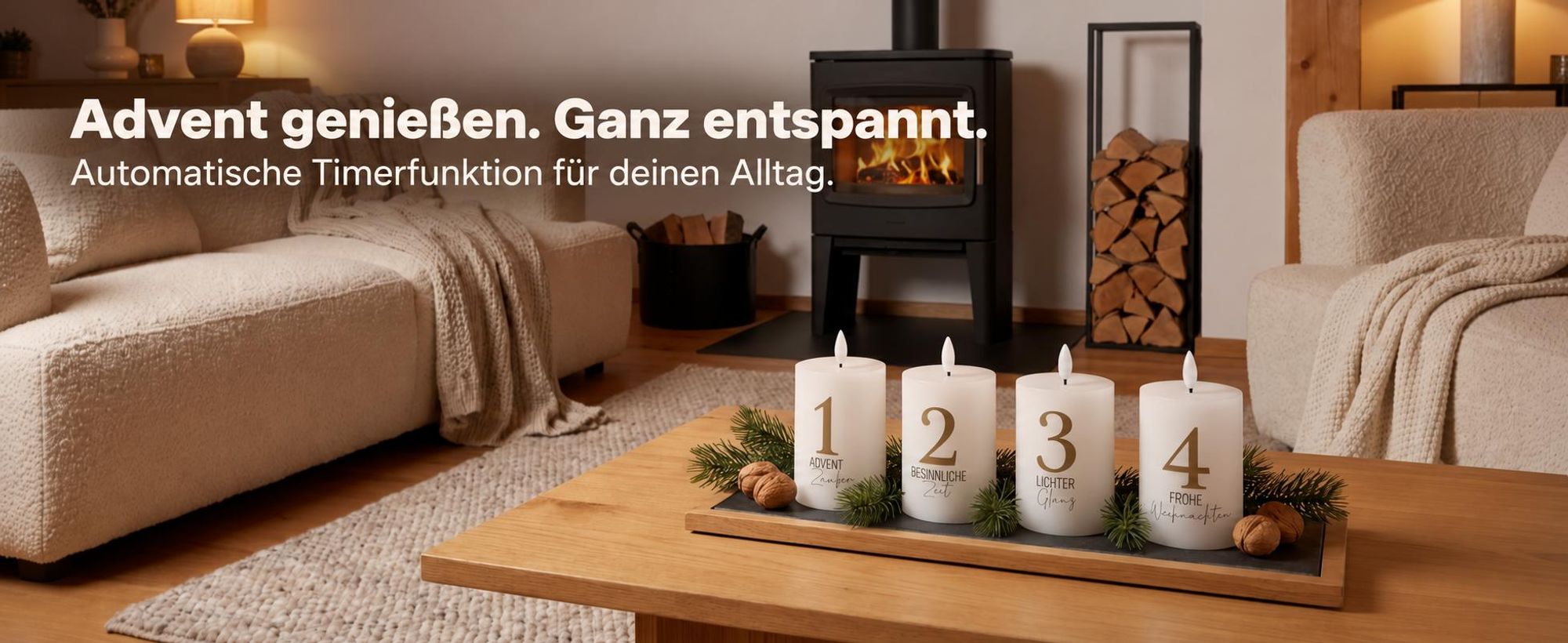 Hofer LED Kerzen für Advent aus Echtwachs, mit Flüssigwachs Effekt, Batteriebetriebene Dekokerzen mit LED Flamme, 4 Stück