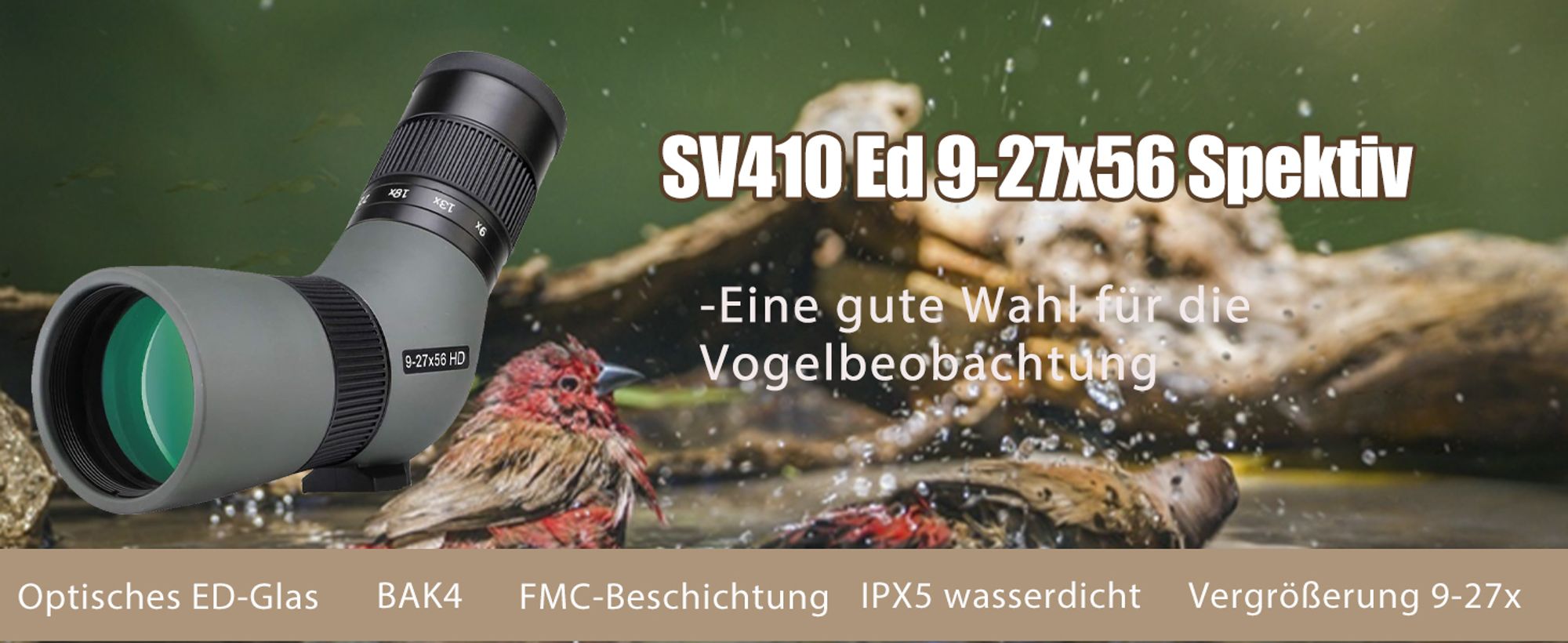 Svbony SV410 Spektiv, 9-27x56 ED Spektive, FMC-Objektiv Kompaktes tragbares Gehäuse für die Vogelbeobachtung für Kolibri, Reisen, Landschaft, Camping