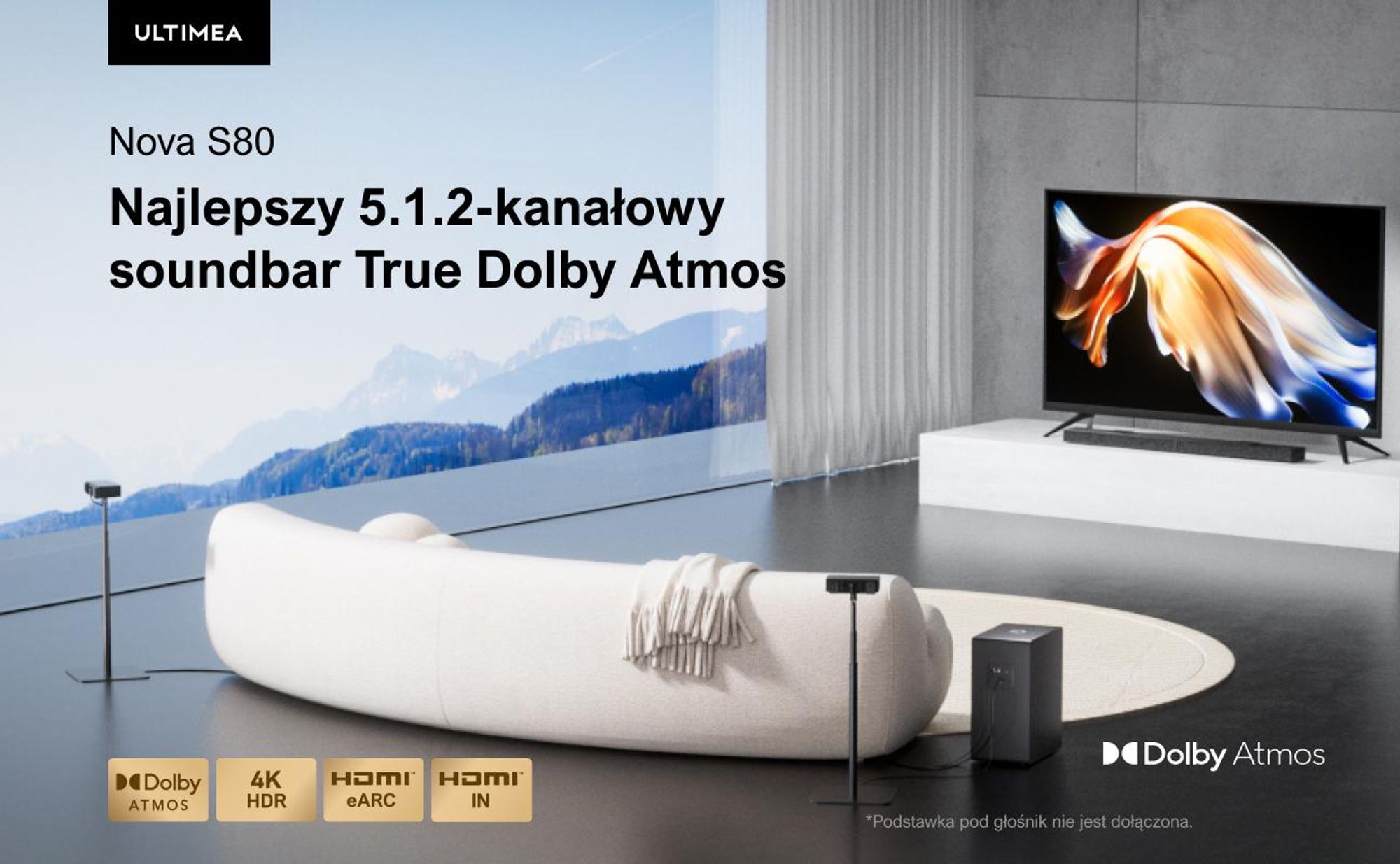 ULTIMEA 5.1.2-kanałowy soundbar do telewizorów z Dolby Atmos, system dźwięku przestrzennego kina domowego z subwooferem do dźwięku kinowego, HDMI/Opt/Bluetooth
