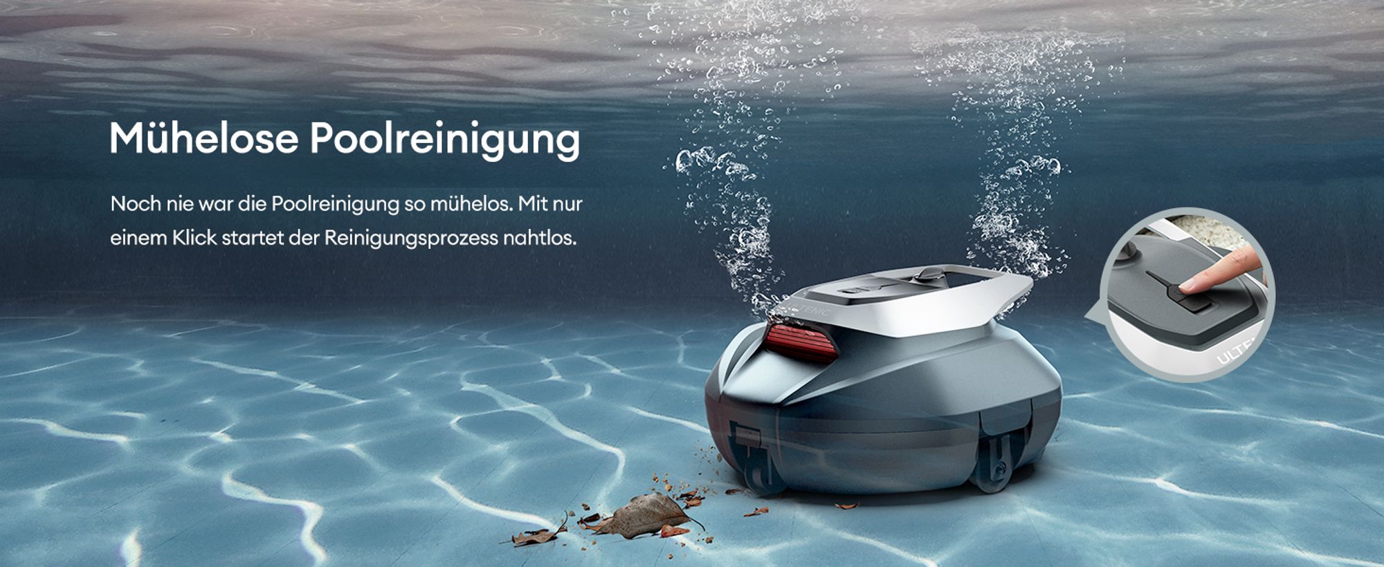 Ultenic Pooleco Poolroboter, Kabelloser Poolsauger Akku, 5200mAh, 90 Min, 2 Bürstenlose Motoren，Automatische Reinigung,2.5L Behälter,Selbstparker