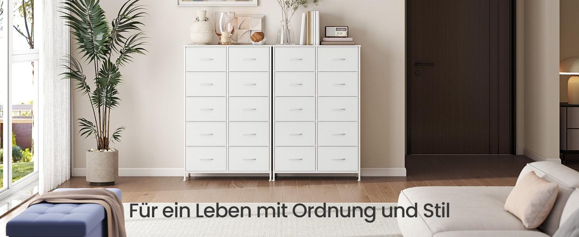 SONGMICS Kommode, Schrank, 10 Stoffschubladen, für Schlafzimmer, Flur, Wohnzimmer, weiß