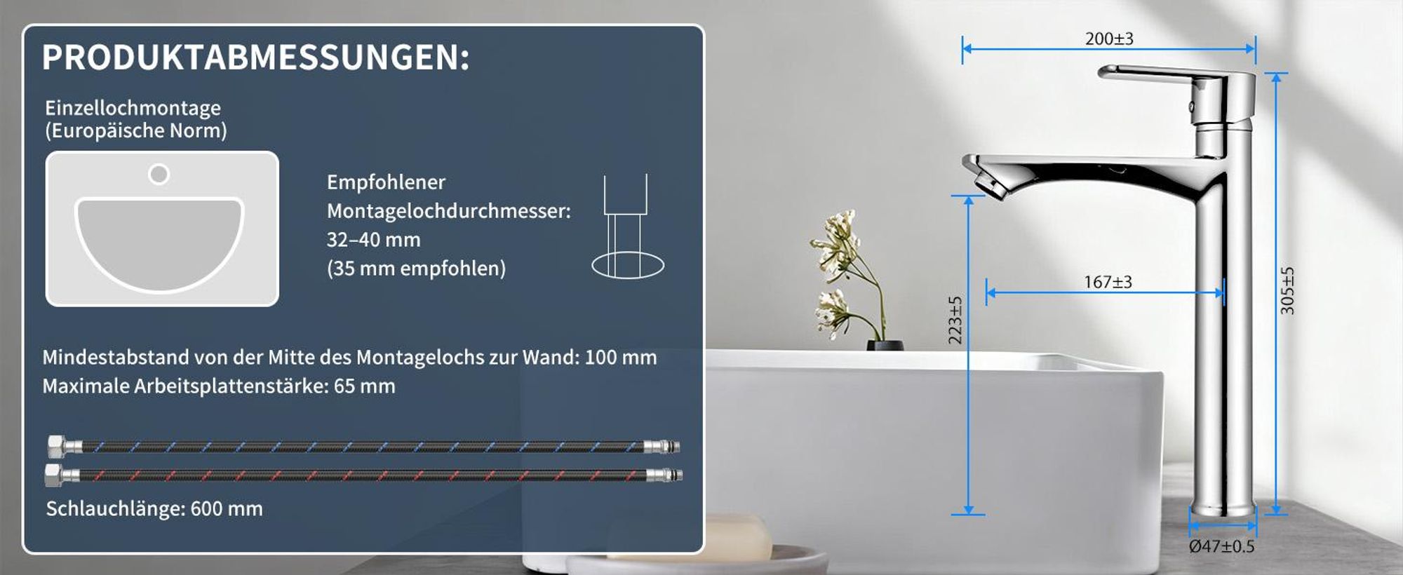 Homelody Chrom Wasserhahn Bad mit Universal Ablaufgarnitur Armatur Mischbatterie Waschbeckenarmatur mit Pop-Up Ventil Messing Überlauf Abflussgarnitur