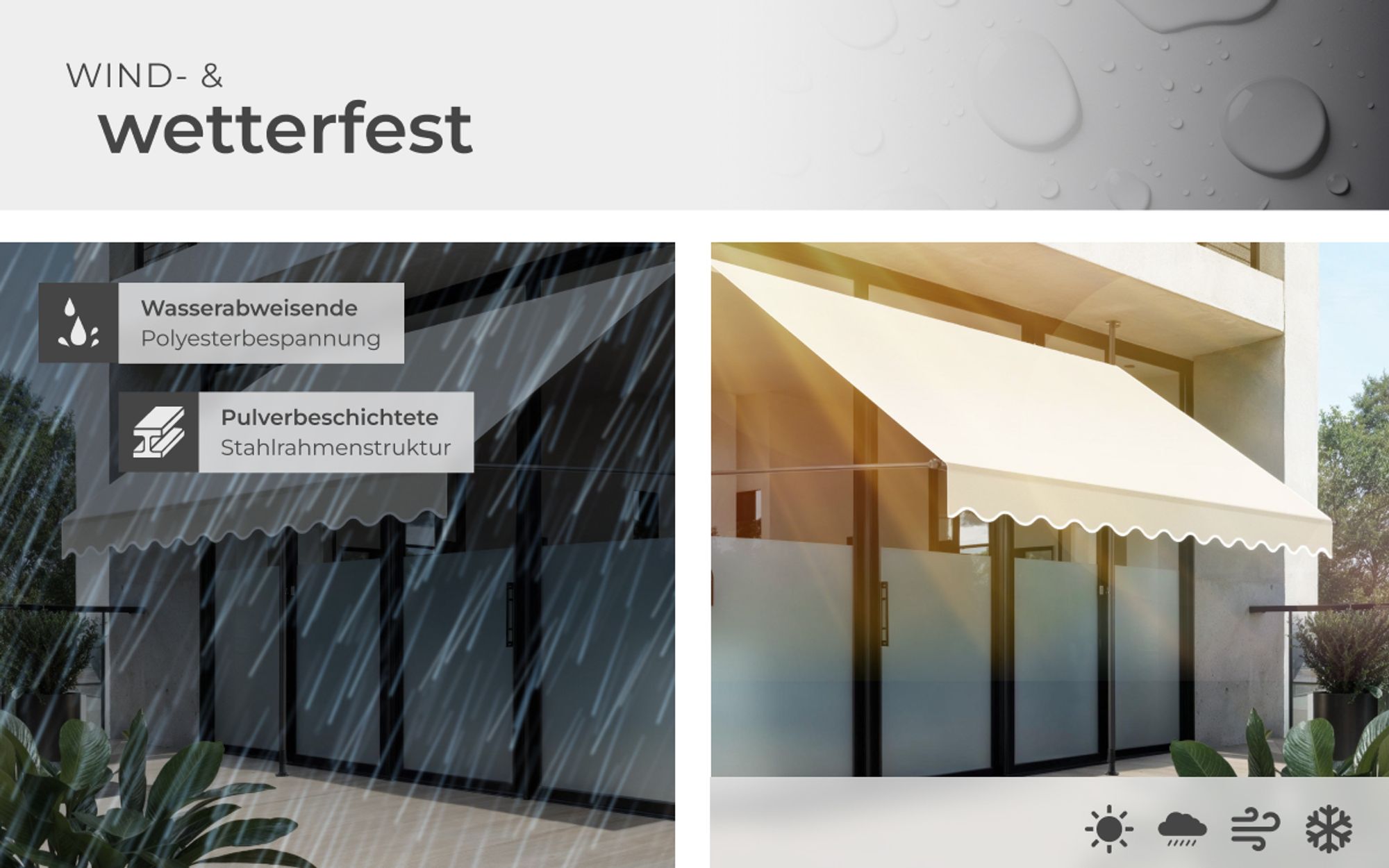 tectake® Klemmmarkise mit Handkurbel einfache Montage