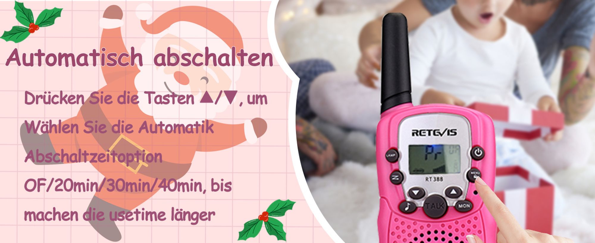 Retevis RT388 Walkie Talkie, Geschenk für Kinder ab 4-12 jahre, mit Taschenlampe VOX, DCS/CTCSS, Funkgerät Große Reichweite für Camping Spielen