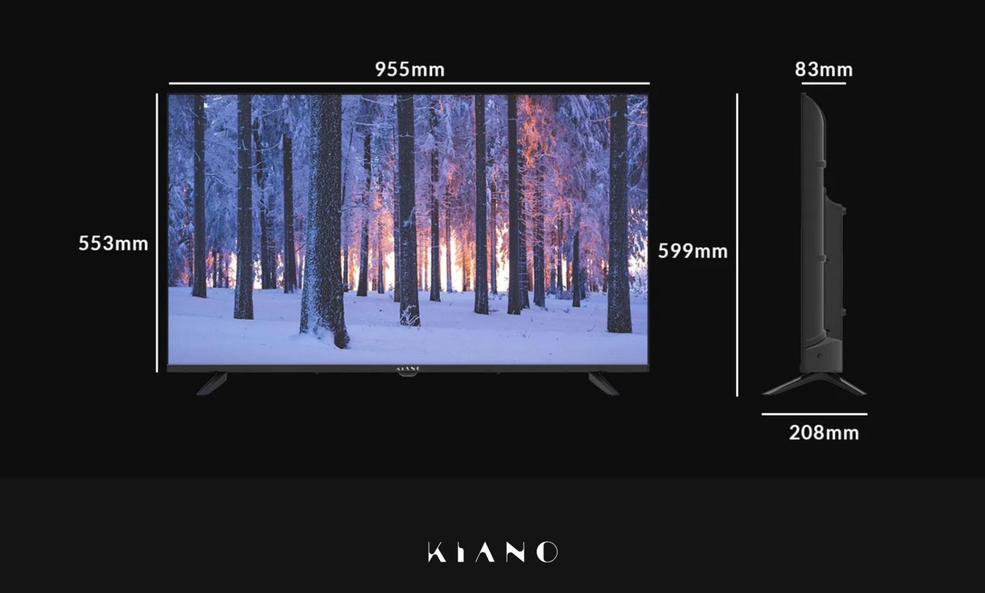 Kiano 43 Zoll 4K UHD Smart TV Android LED HDR WiFi Miracast Dolby Audio DVB-T2/S2 PVR USB Rahmenlos Metall Fernseher mit Netflix YouTube Browser