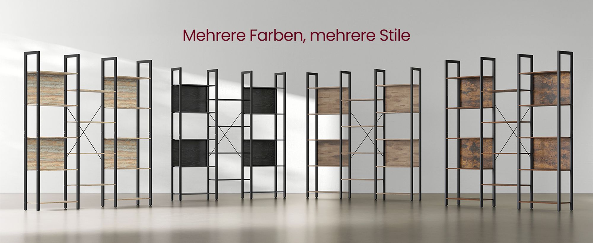 VASAGLE Bücherregal, Standregal mit 14 Ablagen, Regal mit Metallrahmen, Industrie-Design, 24 x 158 x 166 cm, ebenholzschwarz-tintenschwarz