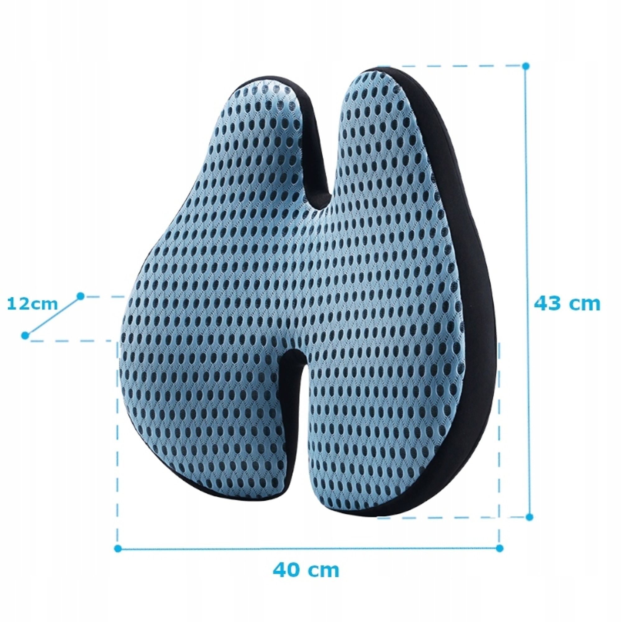 Lendenkissen aus Memory-Schaum für Bürostuhl & Autositz - Lordosenstütze Kissen Orthopädisches Rückenstütze - BLAU Ergonomisches Rückenkissen 40x43
