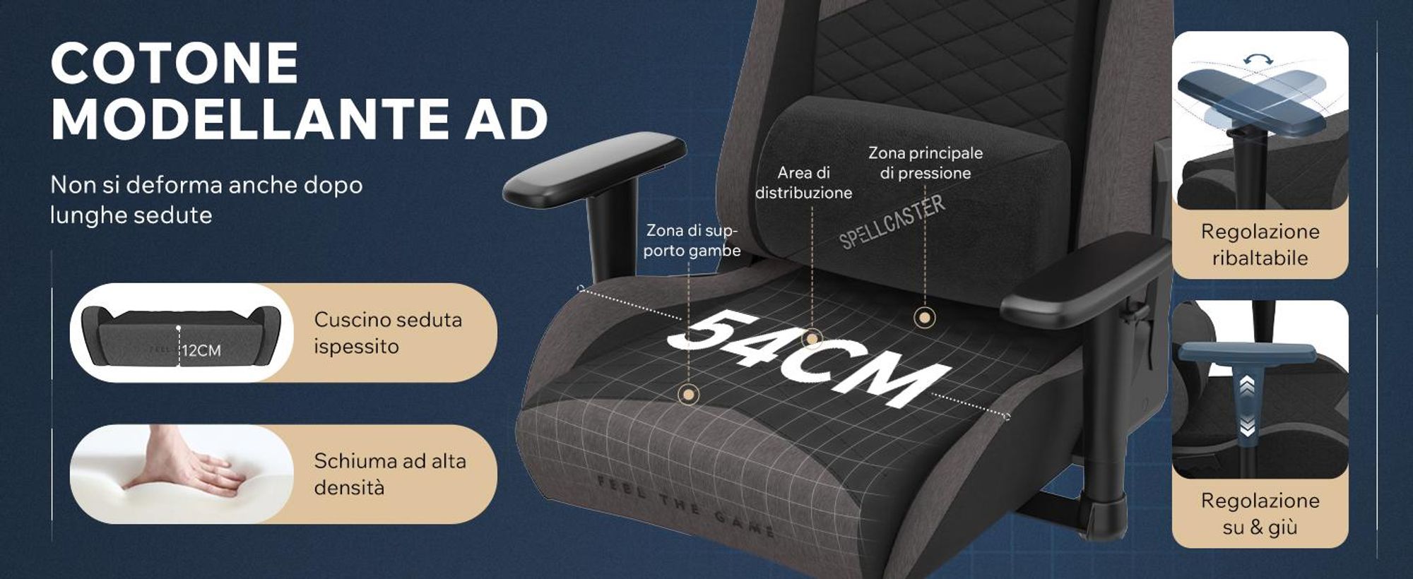 SENSE7 Žaidimų kėdė Sense7 Spellcaster Senshi Edition fabric Gaming Chair, Pilka