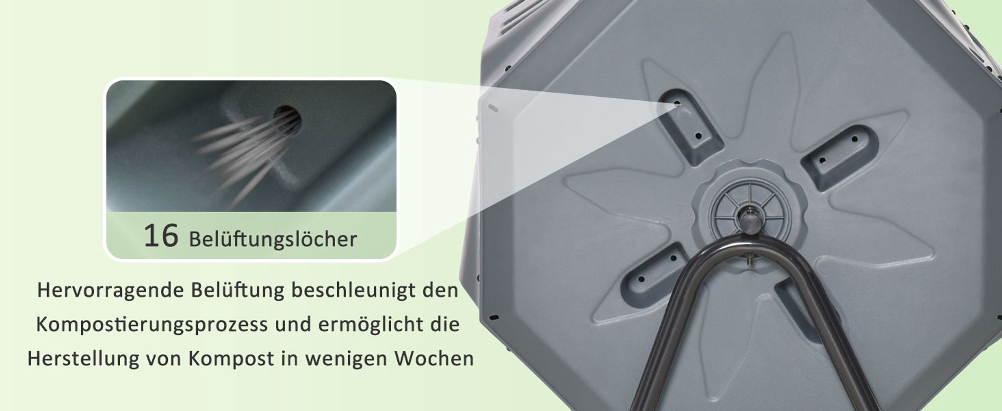 Outsunny Trommel-Komposter, 160L Gartenkomposter mit 2 Kammern, Drehbarer Schnellkomposter, für - und Garten-Abfälle, Grau