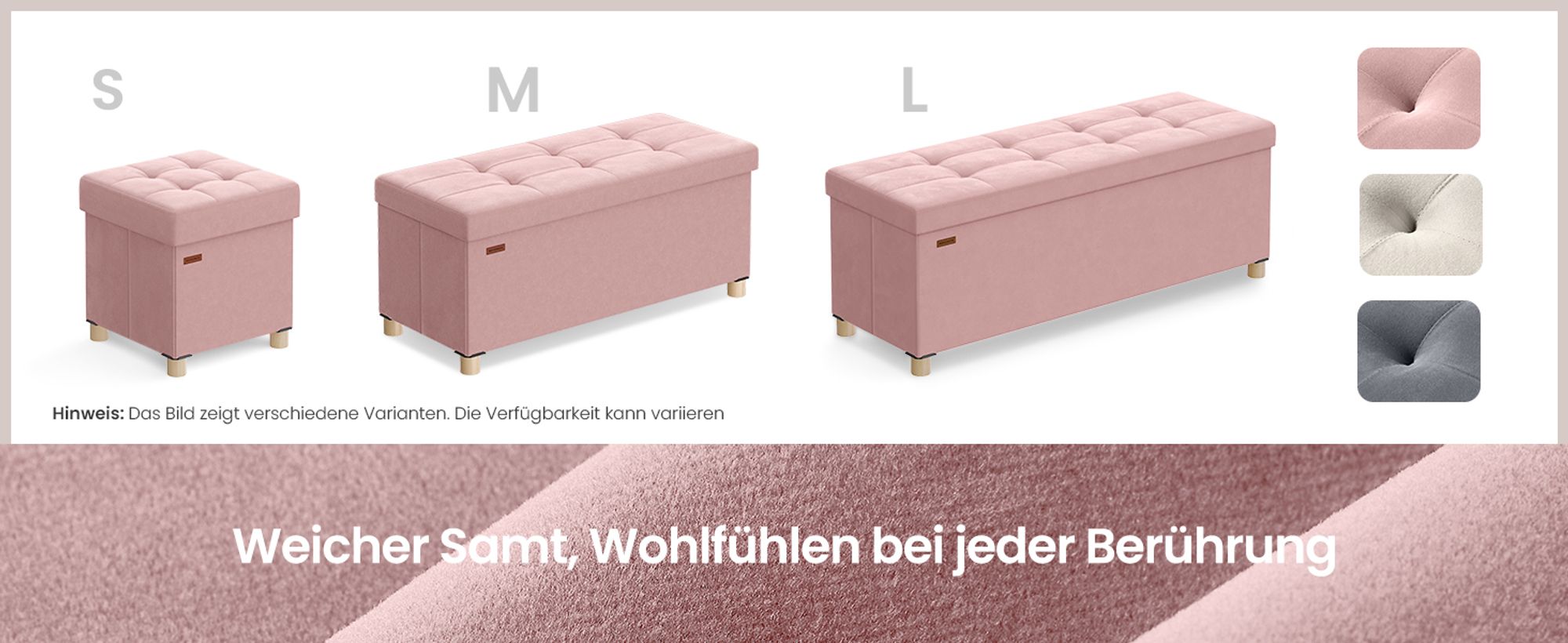 SONGMICS Sitzbank mit Stauraum, Hocker faltbar, 38 x 110 x 40 cm, Aufbewahrungsbox mit Deckel, Fußhocker 112 L, Samt, bis 300 kg belastbar