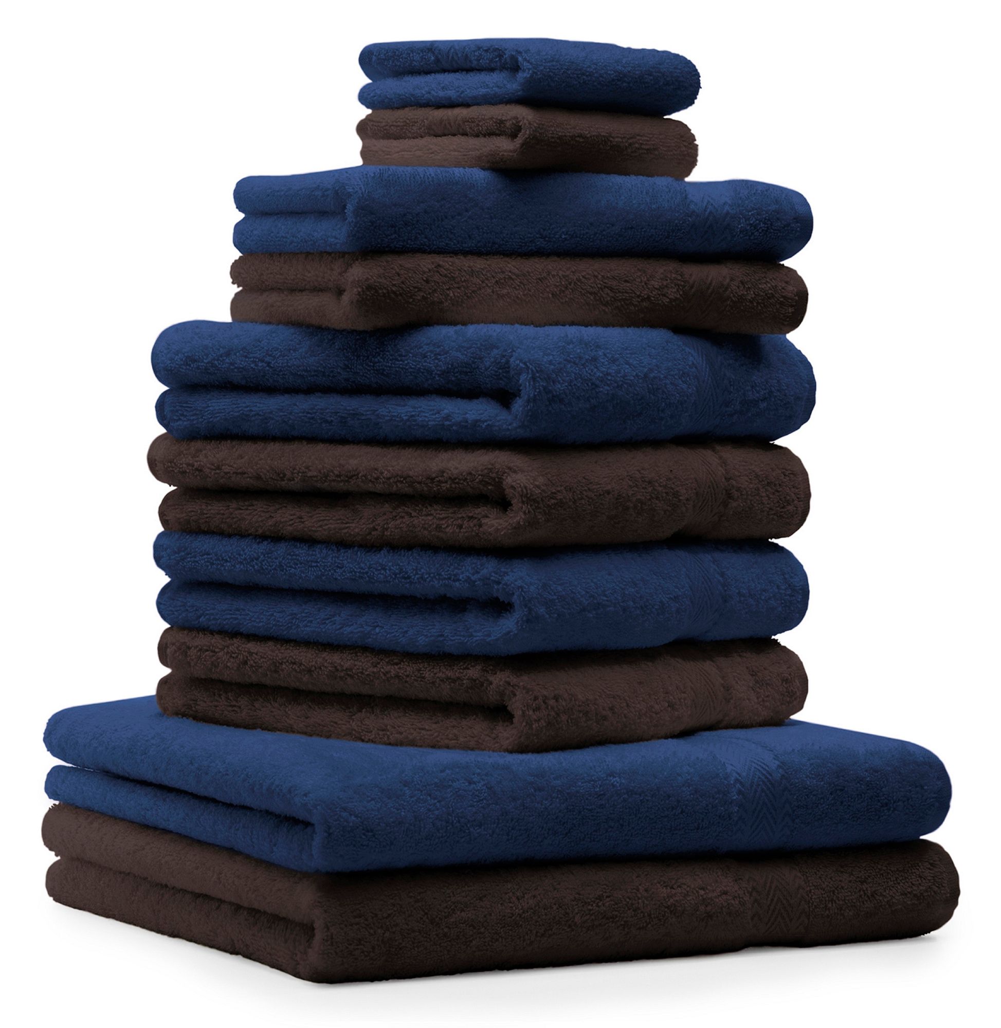 Betz 10-tlg. Handtuch-Set PREMIUM CLASSIC  dunkelbraun und dunkelblau