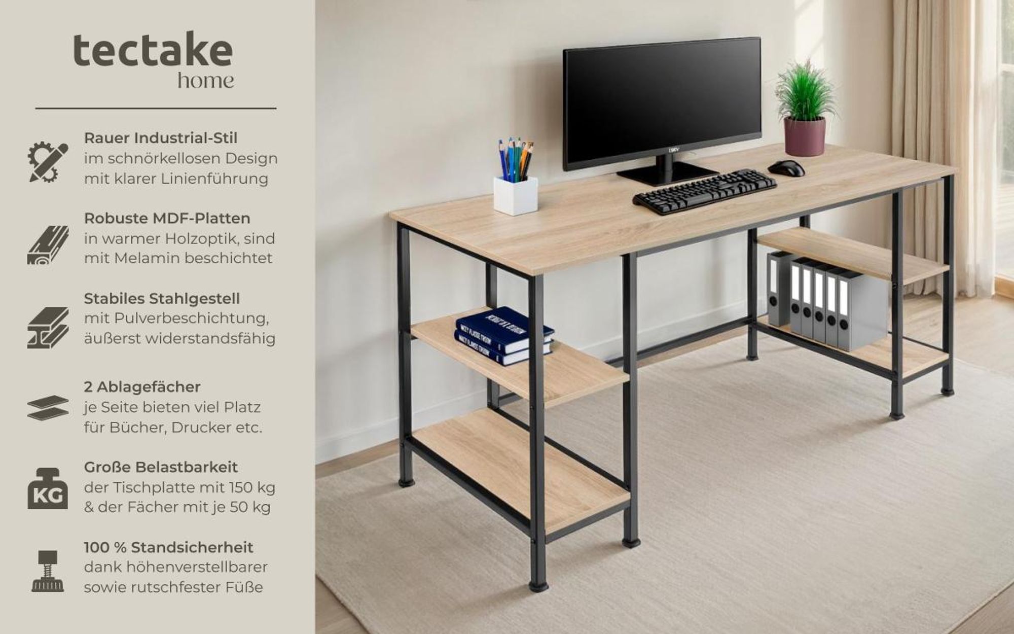 tectake® Computer-Schreibtisch Stoke 137 x 55 x 75 cm
