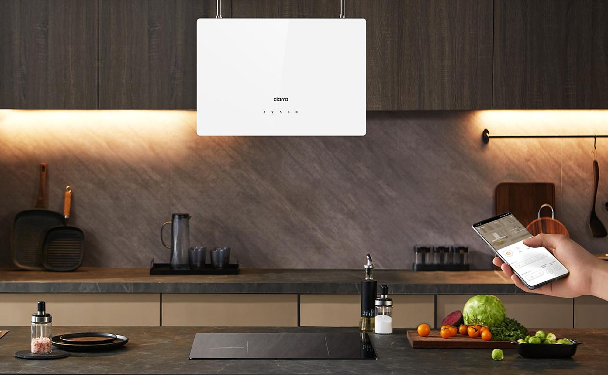 Hotte îlot CIARRA A+++ 700 m³/h Hotte aspirante suspendue WiFi App TouchVM4850S