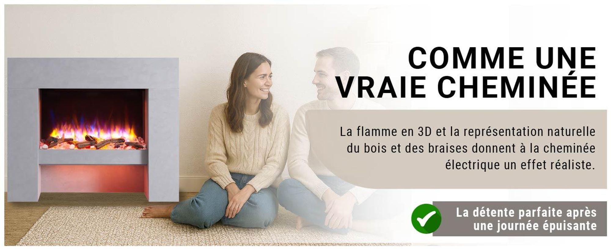 Cheminée électrique sur pied BALDERIA Naran – Puissance de chauffage jusqu'à 2 000 W, aspect béton