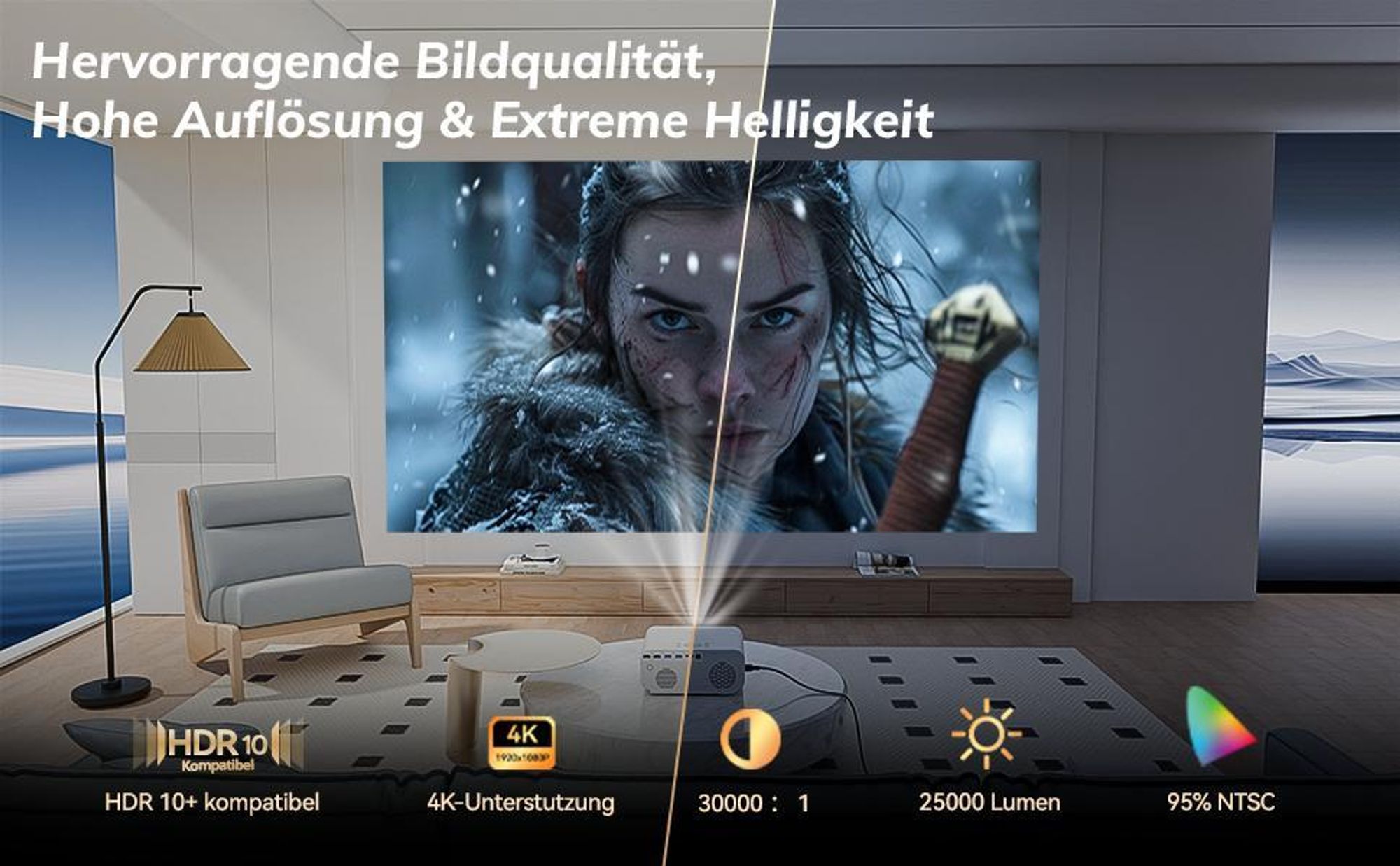 2026 Neuer Smart Beamer 4K Heimkino mit Offiziell Netflix (Autofokus) Beamer, Full HD 1080P, Auto Trapezkorrektur, Auto Hindernisvermeidung