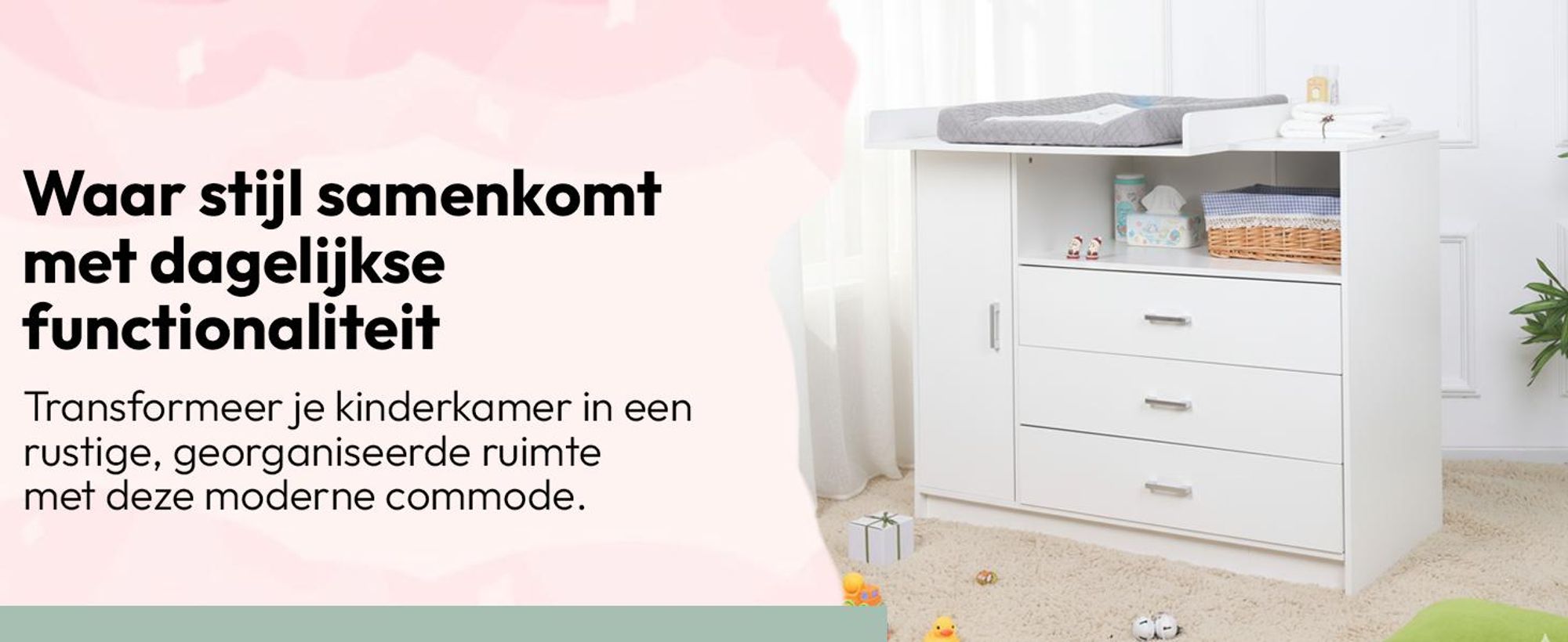 Commode met verschoningstafel, babycommode van hout met verschoningselement, 3 lades, 1 deur, 100 cm hoog, wit. Afmetingen verschoningstafel: 113 x 100 cm