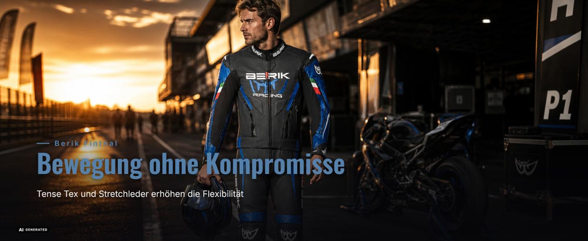 Berik Finthal 2-Teiler Motorrad Lederkombi, schwarz/weiß/blau, 52