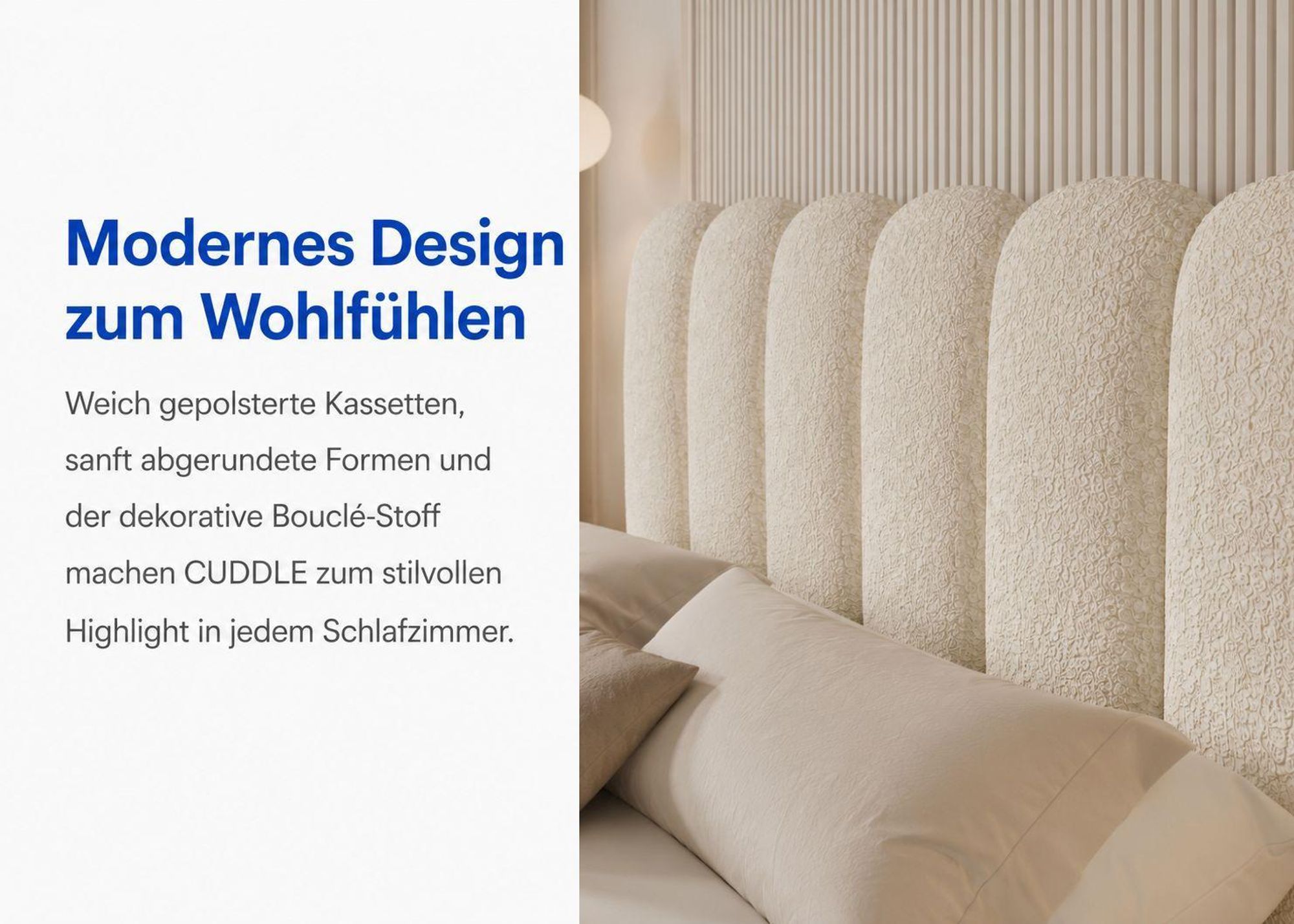 Weich gepolstertes Kopfteil mit abgerundeten Kassetten beim Bett CUDDLE