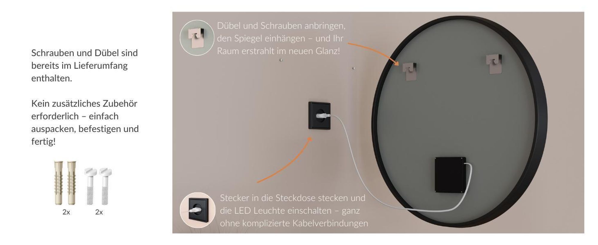 Planetmöbel VELUNA Spiegel mit Beleuchtung Ø 100 cm Wandspiegel Badspiegel