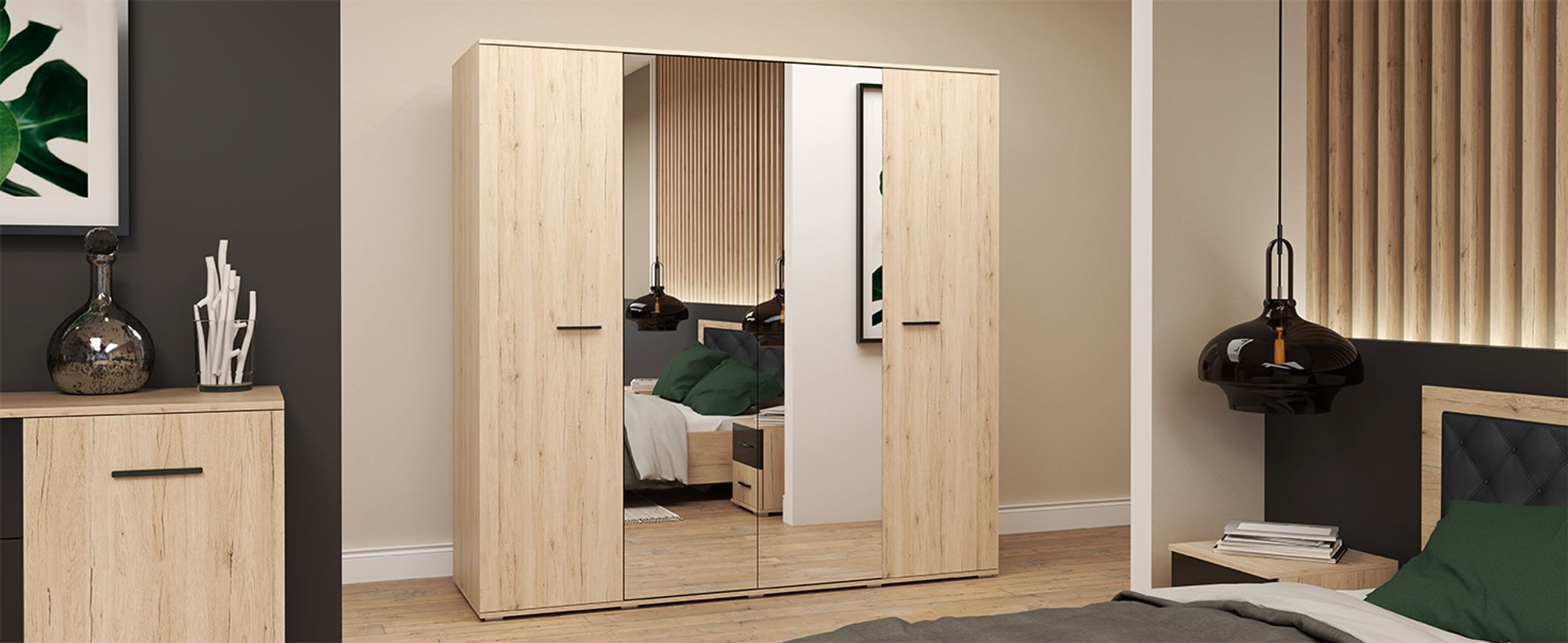 Drehtürenschrank  Kleiderschrank Bari 200cm, San Remo/San Remo mit Spiegeln