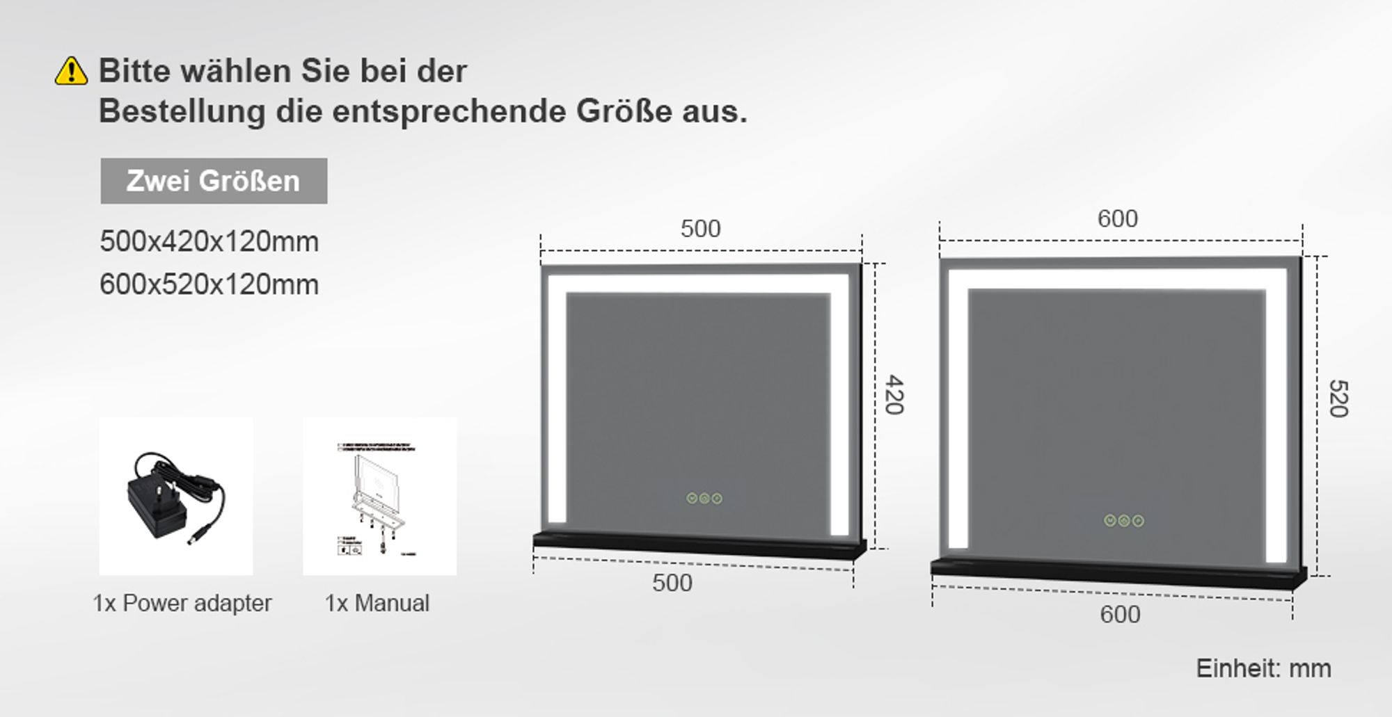 Heilmetz Hollywood Kosmetikspiegel 50x42cm Schminkspiegel mit Beleuchtung 3-Farben-Licht Dimmbar Weiß